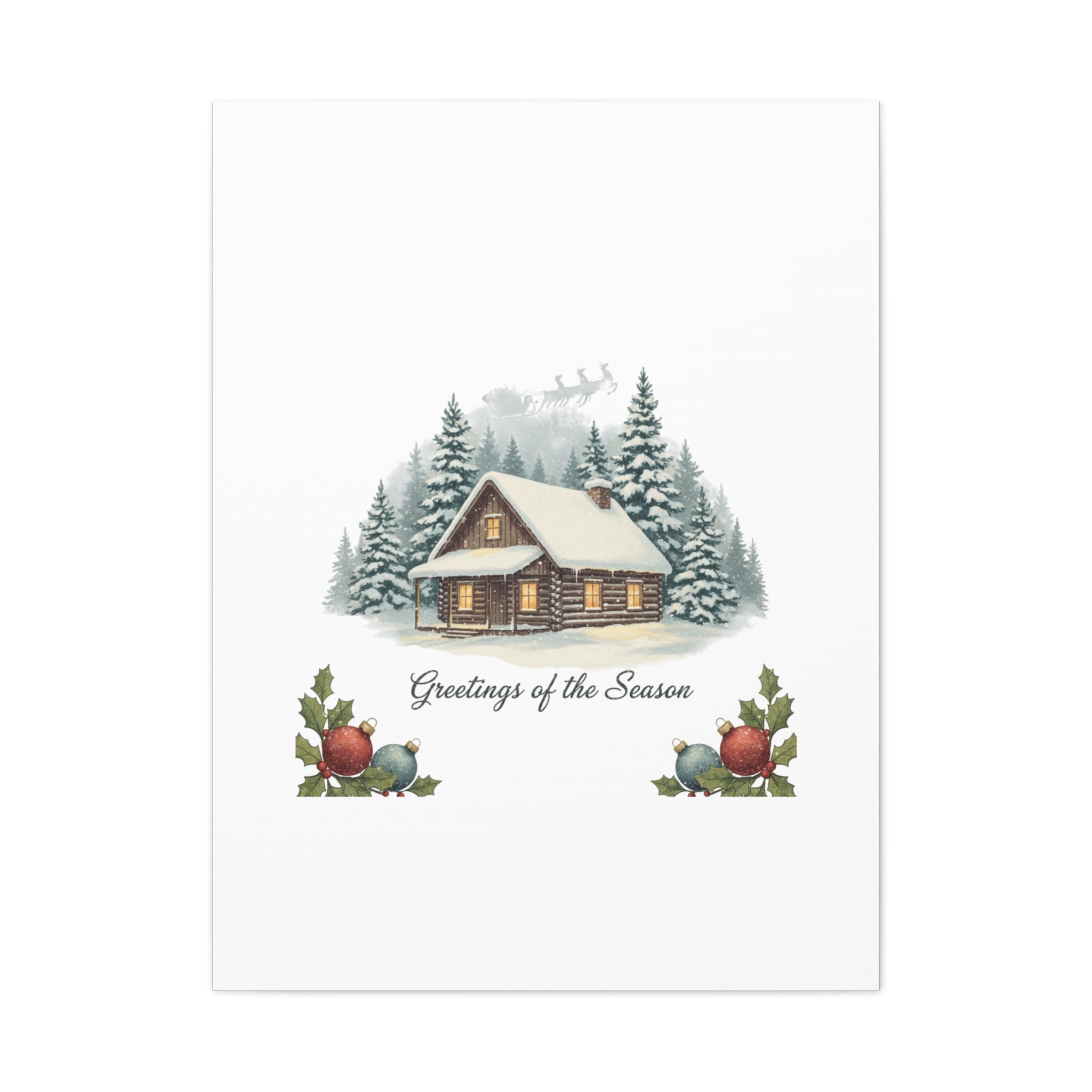 Vintage Christmas Postcard Cabin Canvas | Retro Holiday Card Design