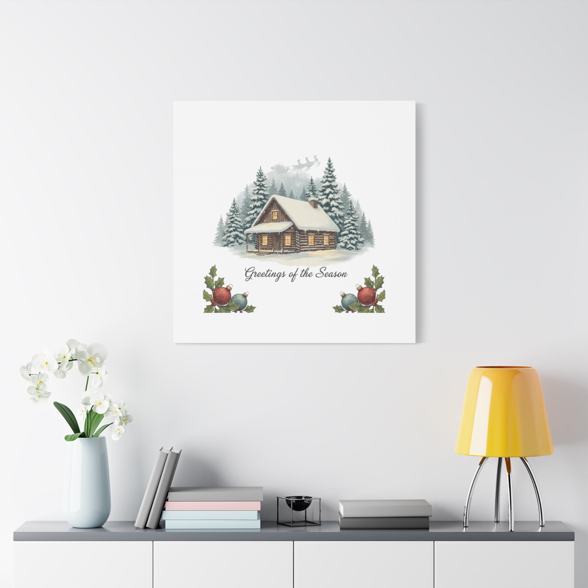 Vintage Christmas Postcard Cabin Canvas | Retro Holiday Card Design