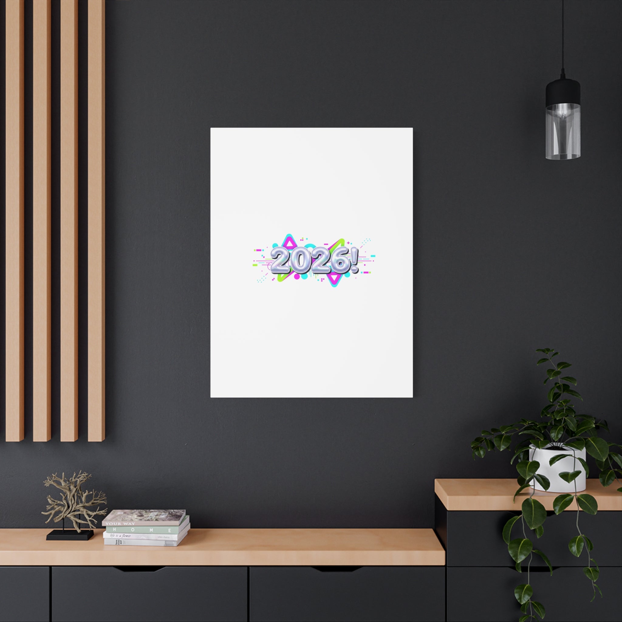 2026 Chrome Bubble Text Canvas | Y2K Cyber Holo, Retro Tech Print