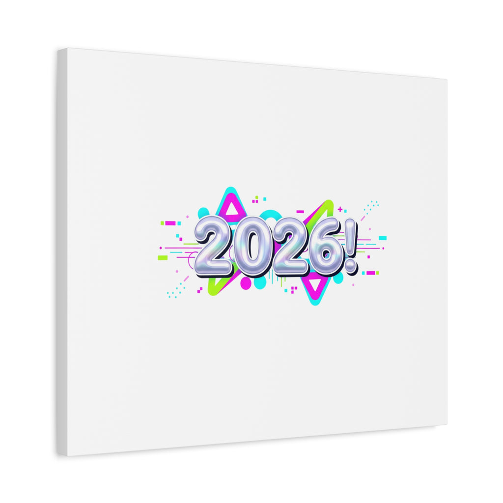 2026 Chrome Bubble Text Canvas | Y2K Cyber Holo, Retro Tech Print