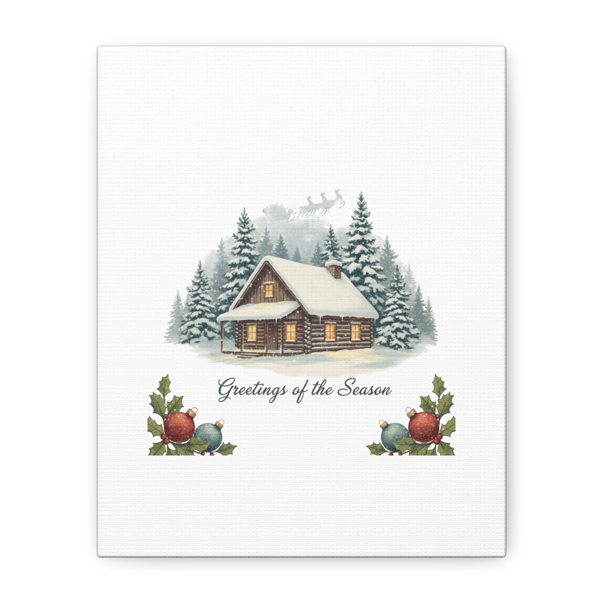 Vintage Christmas Postcard Cabin Canvas | Retro Holiday Card Design