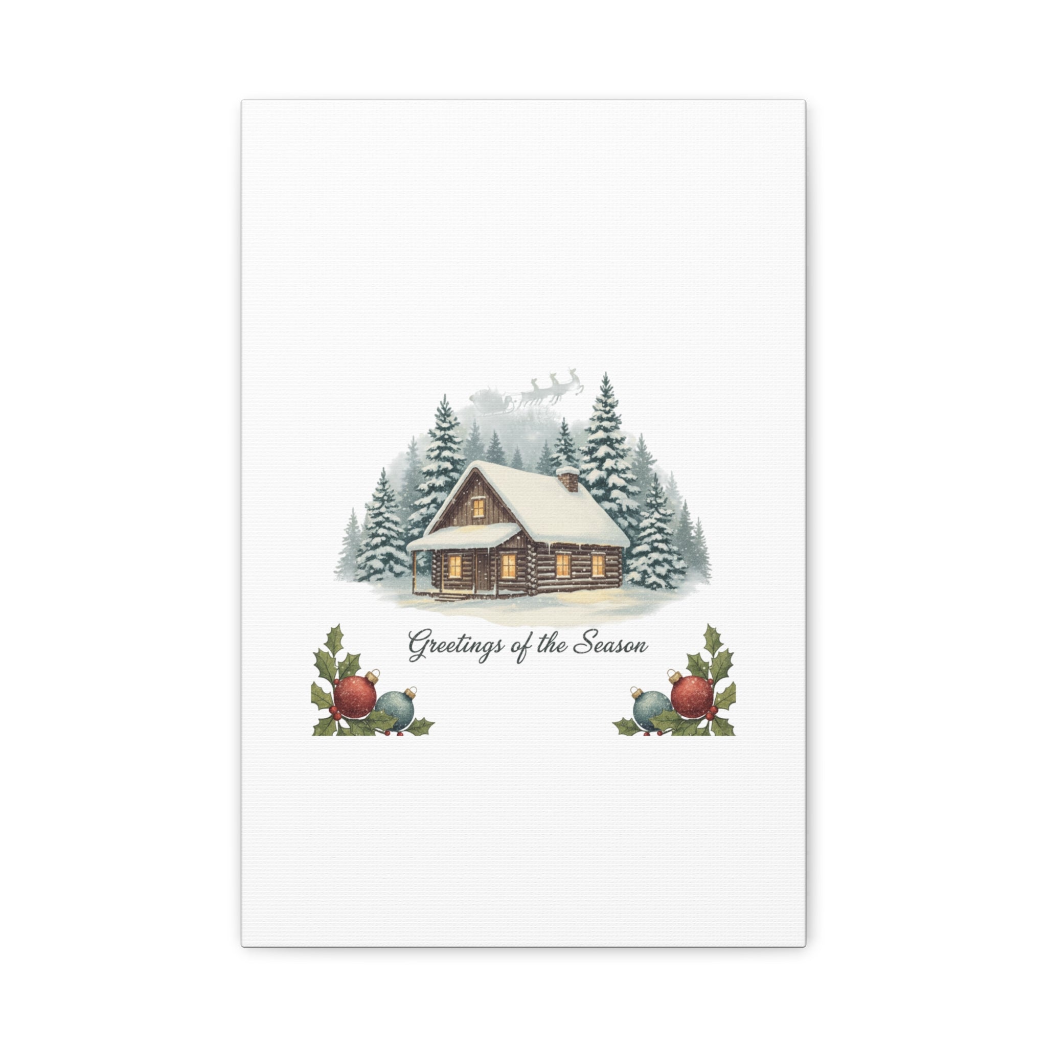 Vintage Christmas Postcard Cabin Canvas | Retro Holiday Card Design