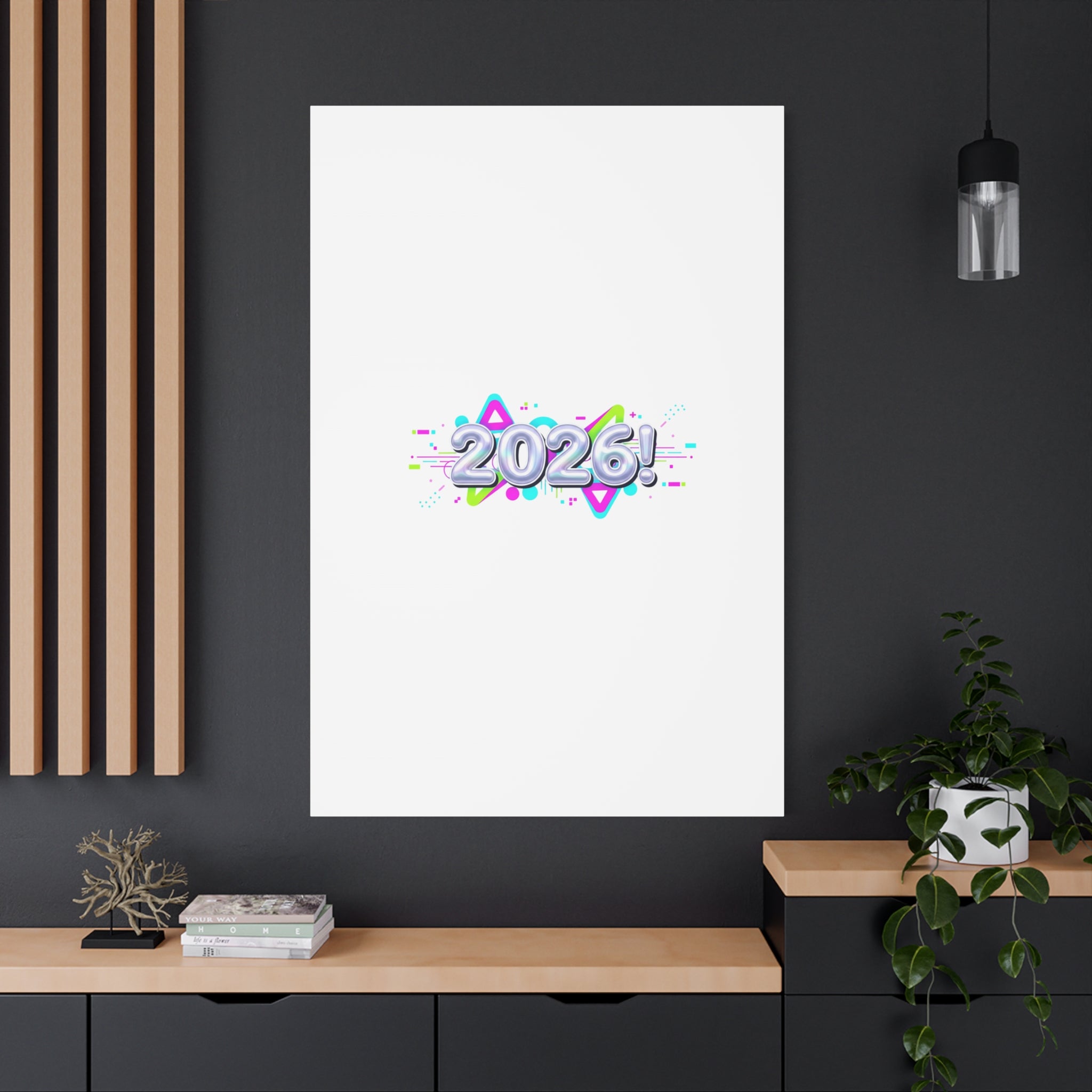 2026 Chrome Bubble Text Canvas | Y2K Cyber Holo, Retro Tech Print
