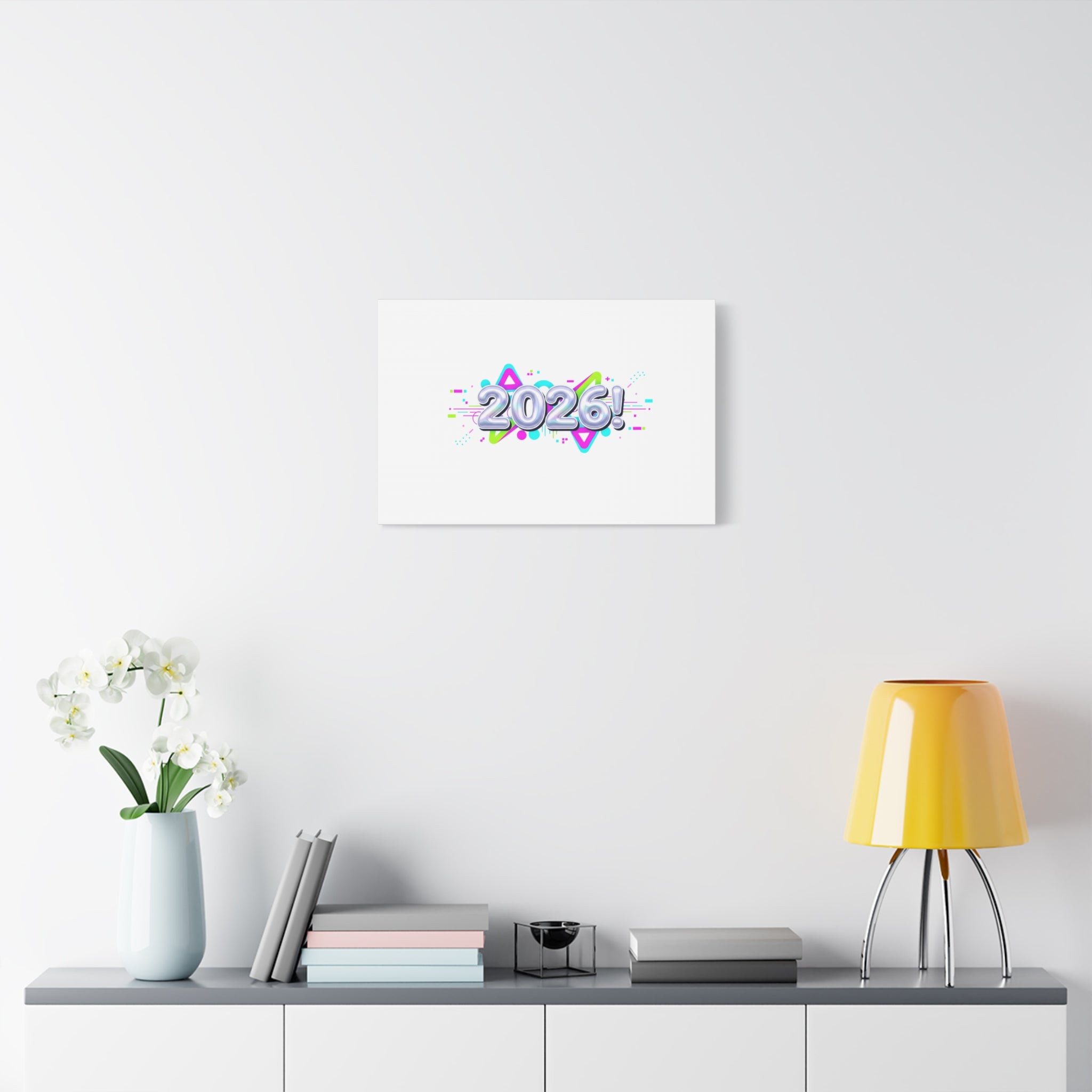 2026 Chrome Bubble Text Canvas | Y2K Cyber Holo, Retro Tech Print