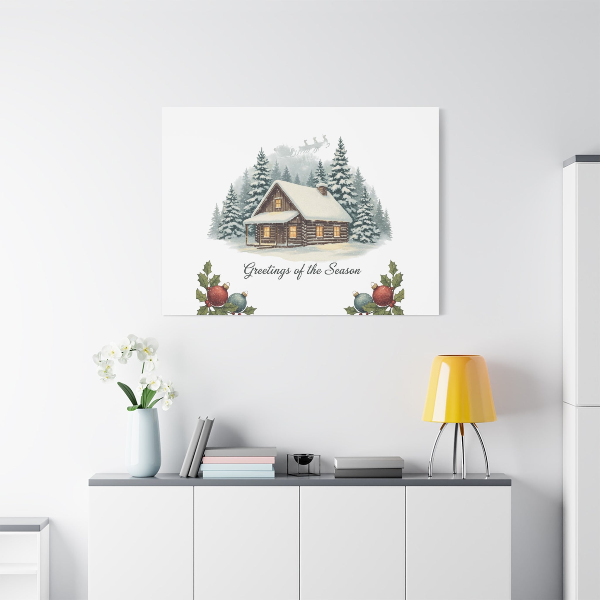 Vintage Christmas Postcard Cabin Canvas | Retro Holiday Card Design