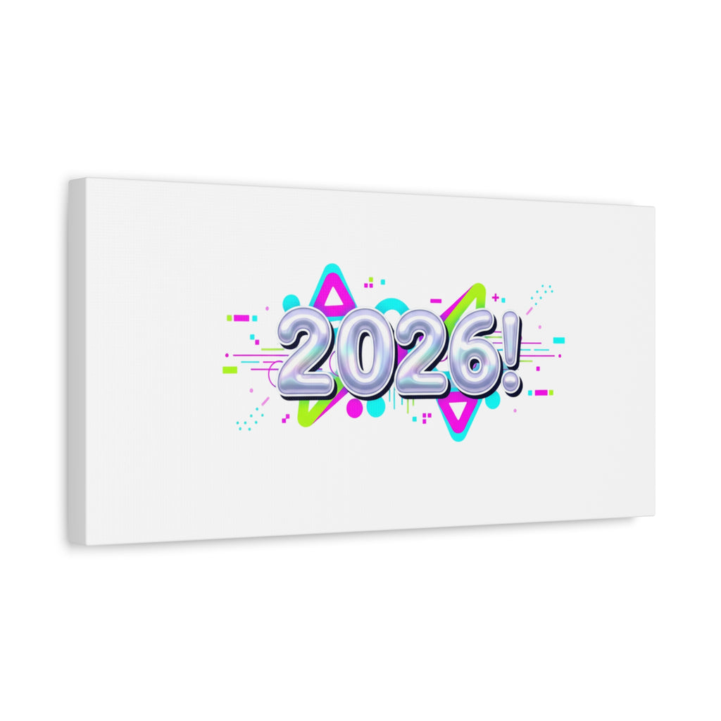 2026 Chrome Bubble Text Canvas | Y2K Cyber Holo, Retro Tech Print