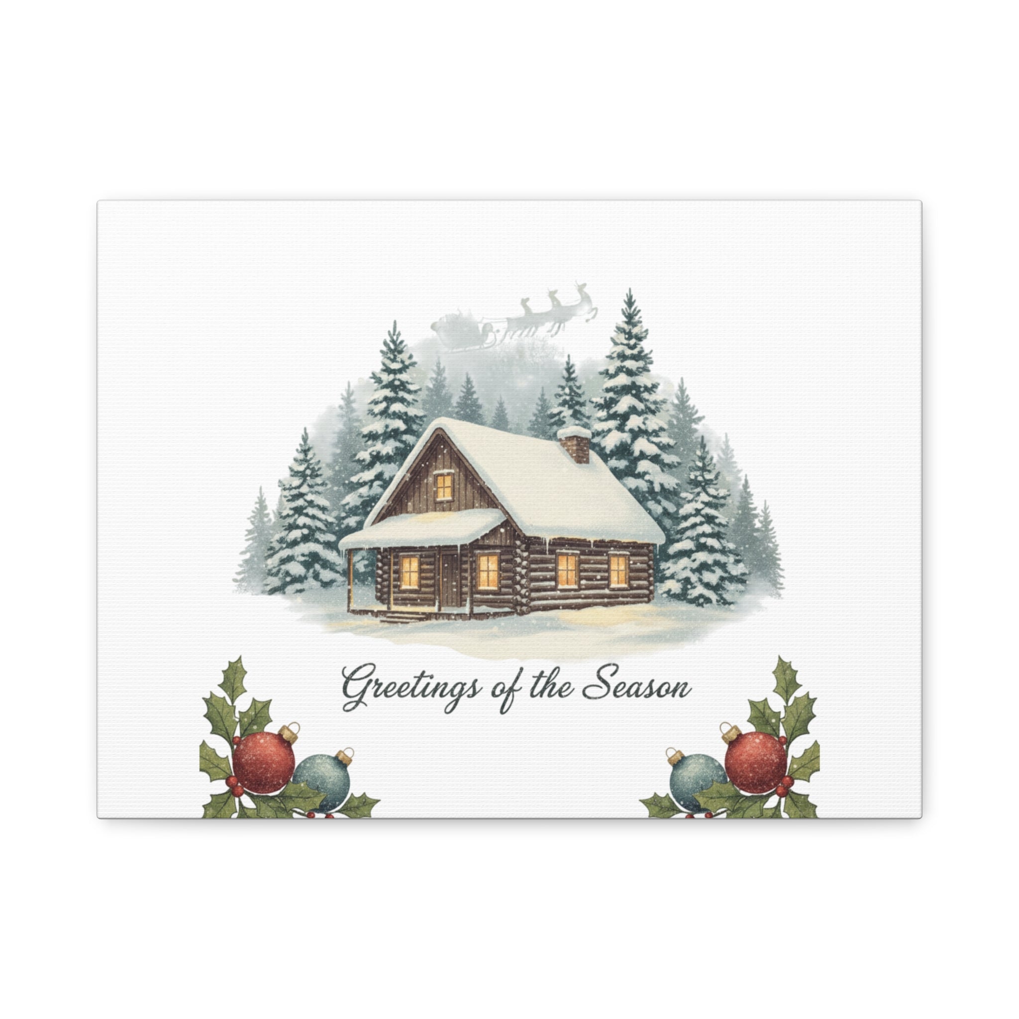 Vintage Christmas Postcard Cabin Canvas | Retro Holiday Card Design