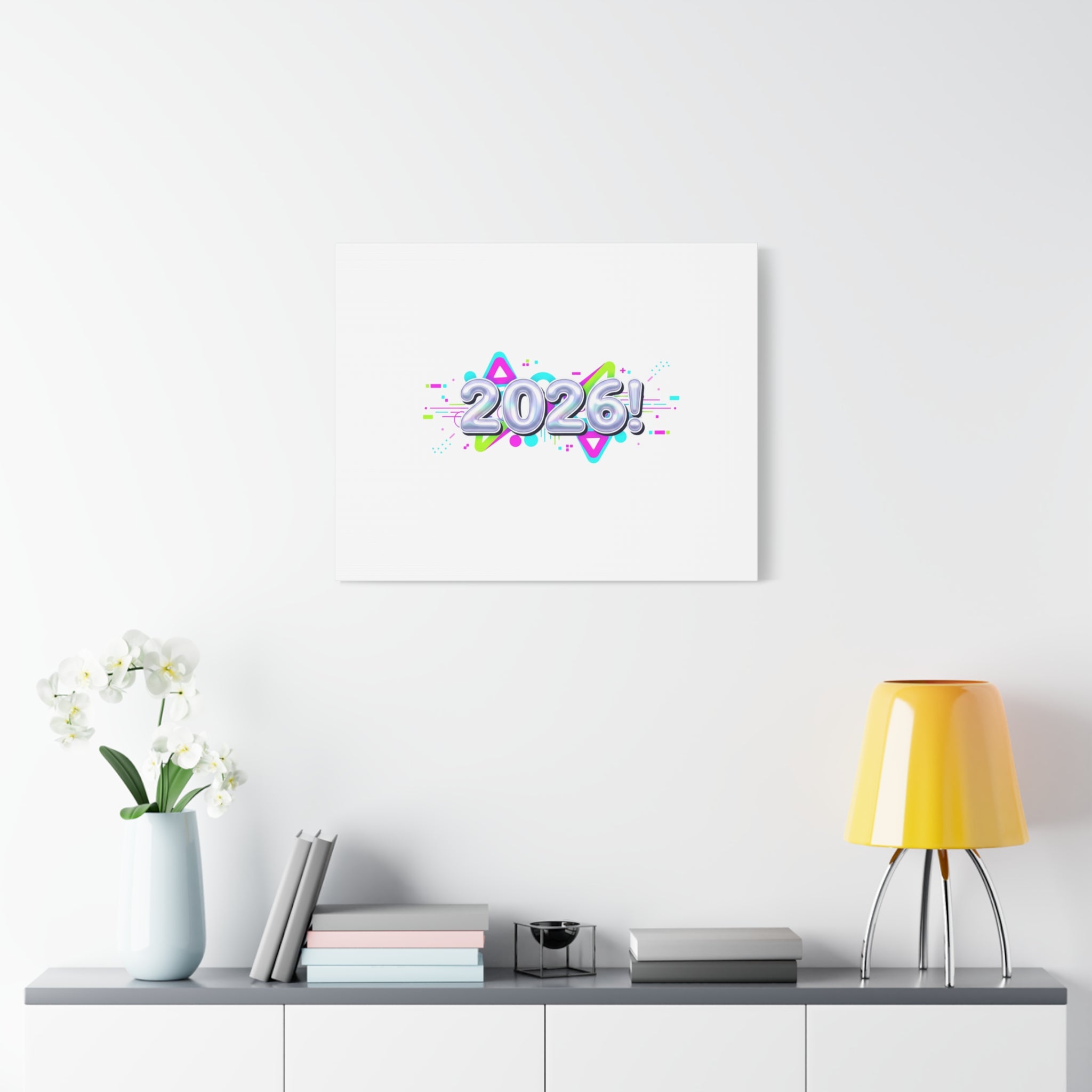 2026 Chrome Bubble Text Canvas | Y2K Cyber Holo, Retro Tech Print