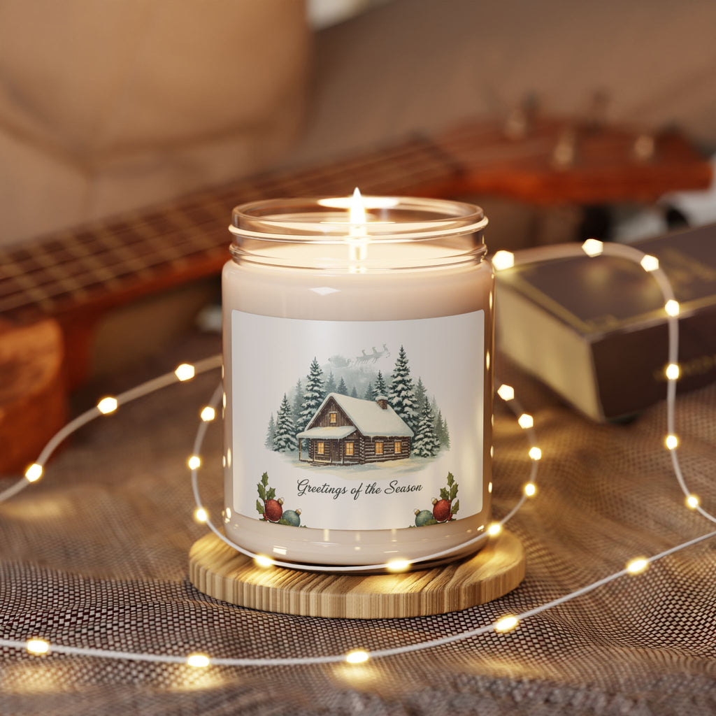 Vintage Christmas Postcard Candle, Soy Jar, Retro Holiday Card Design