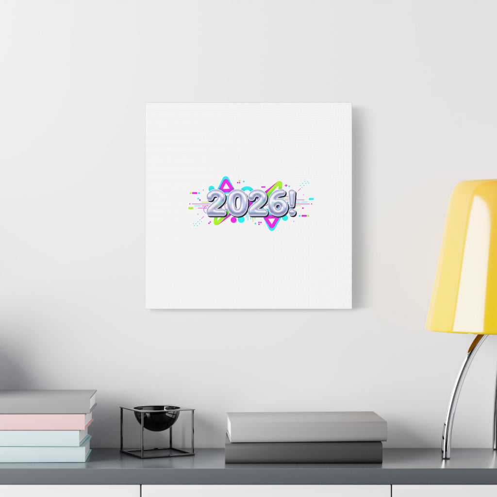 2026 Chrome Bubble Text Canvas | Y2K Cyber Holo, Retro Tech Print