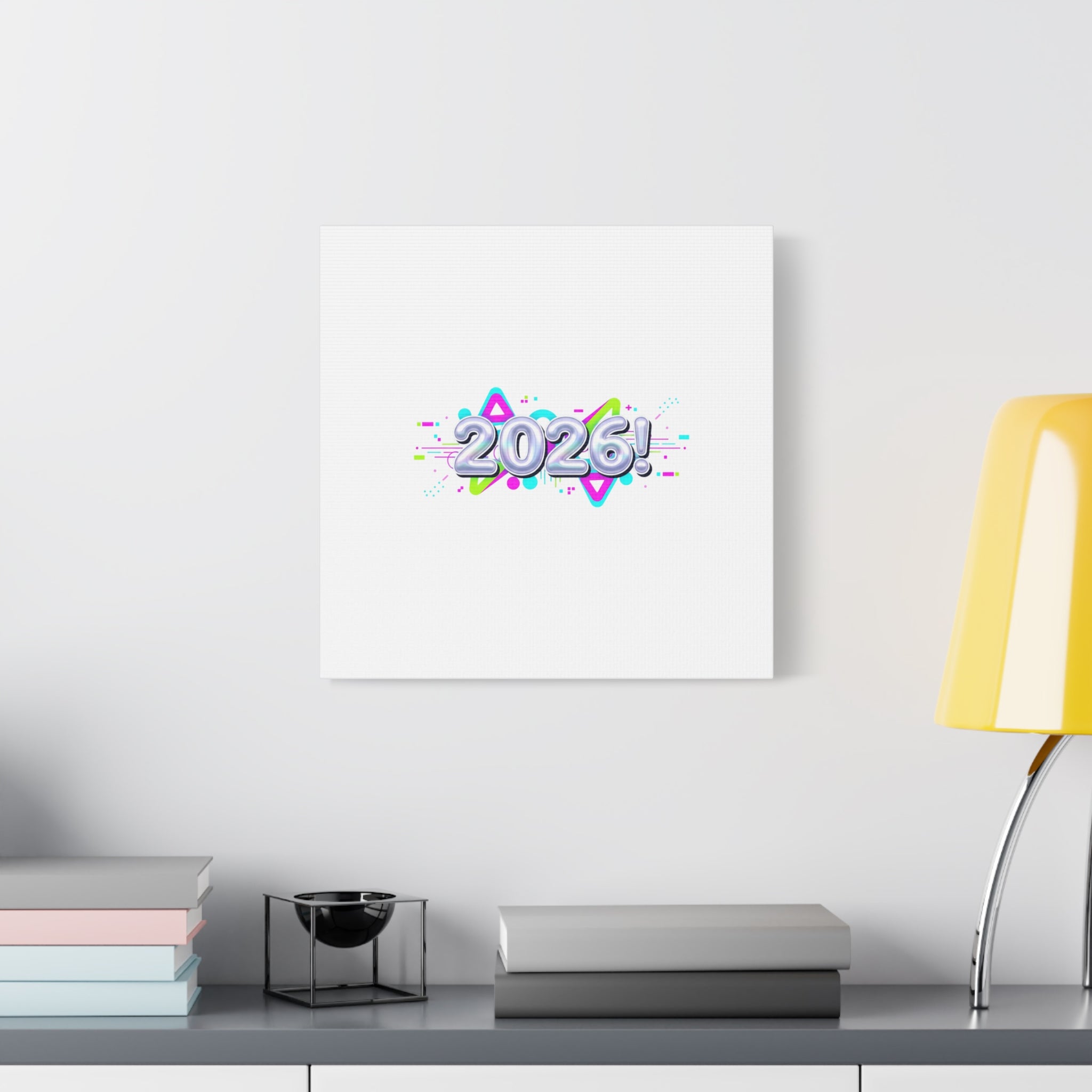 2026 Chrome Bubble Text Canvas | Y2K Cyber Holo, Retro Tech Print
