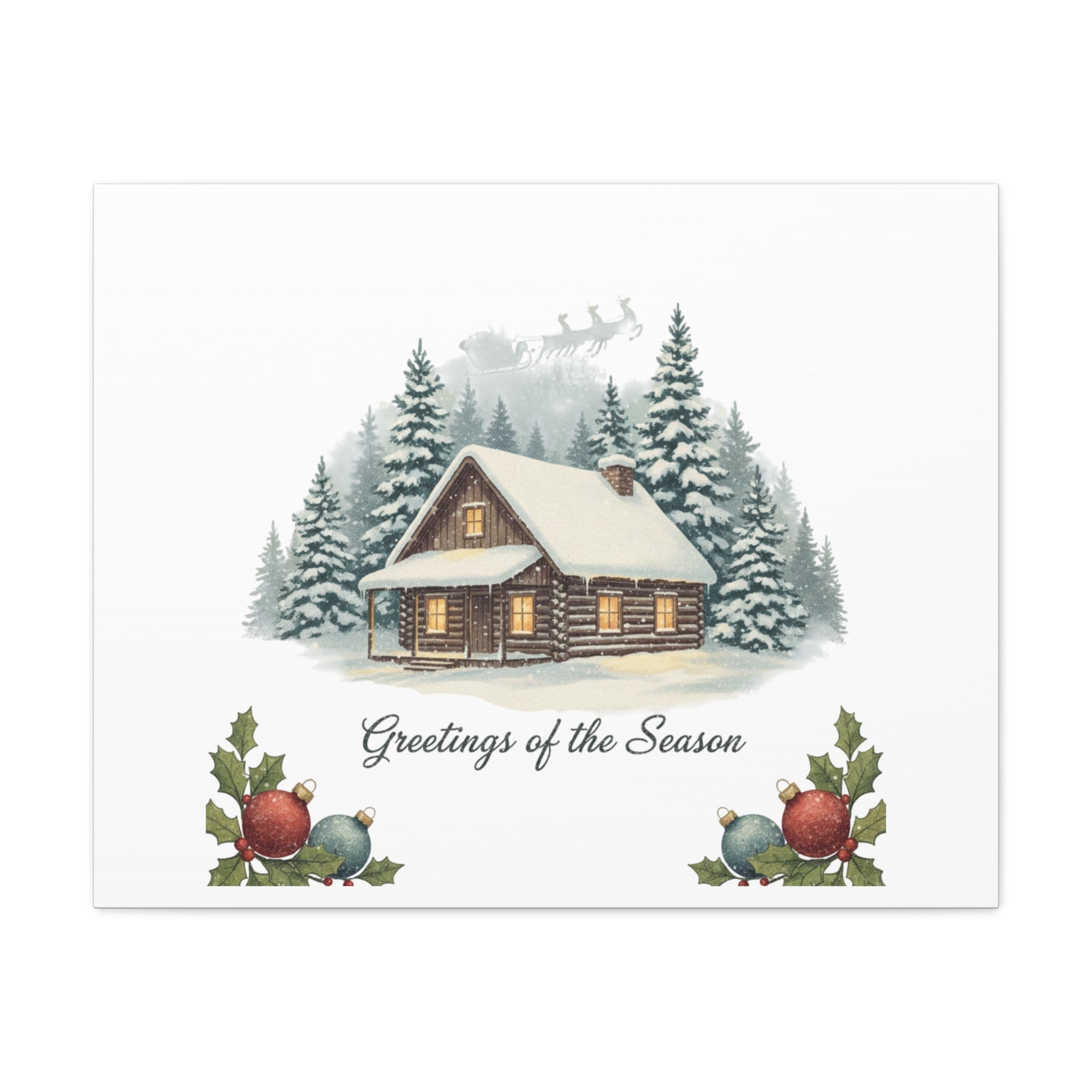 Vintage Christmas Postcard Cabin Canvas | Retro Holiday Card Design