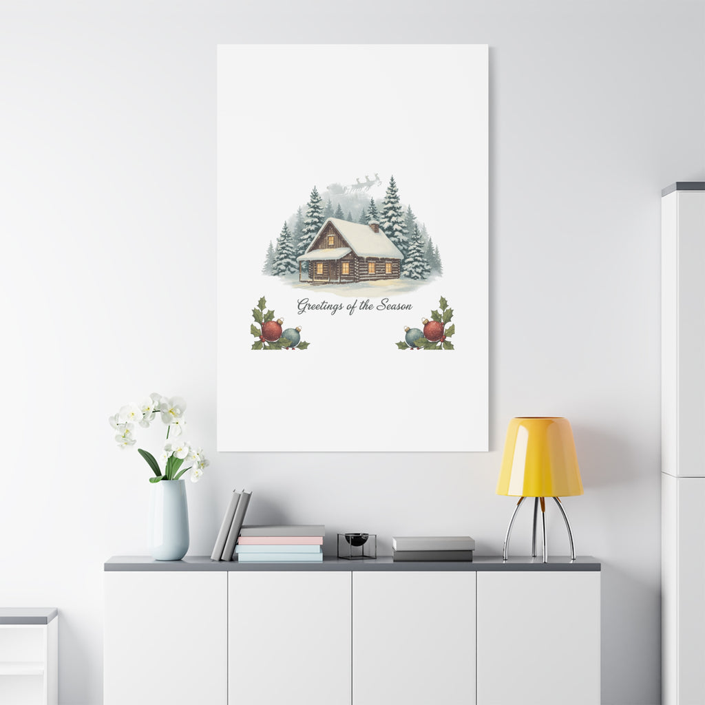 Vintage Christmas Postcard Cabin Canvas | Retro Holiday Card Design