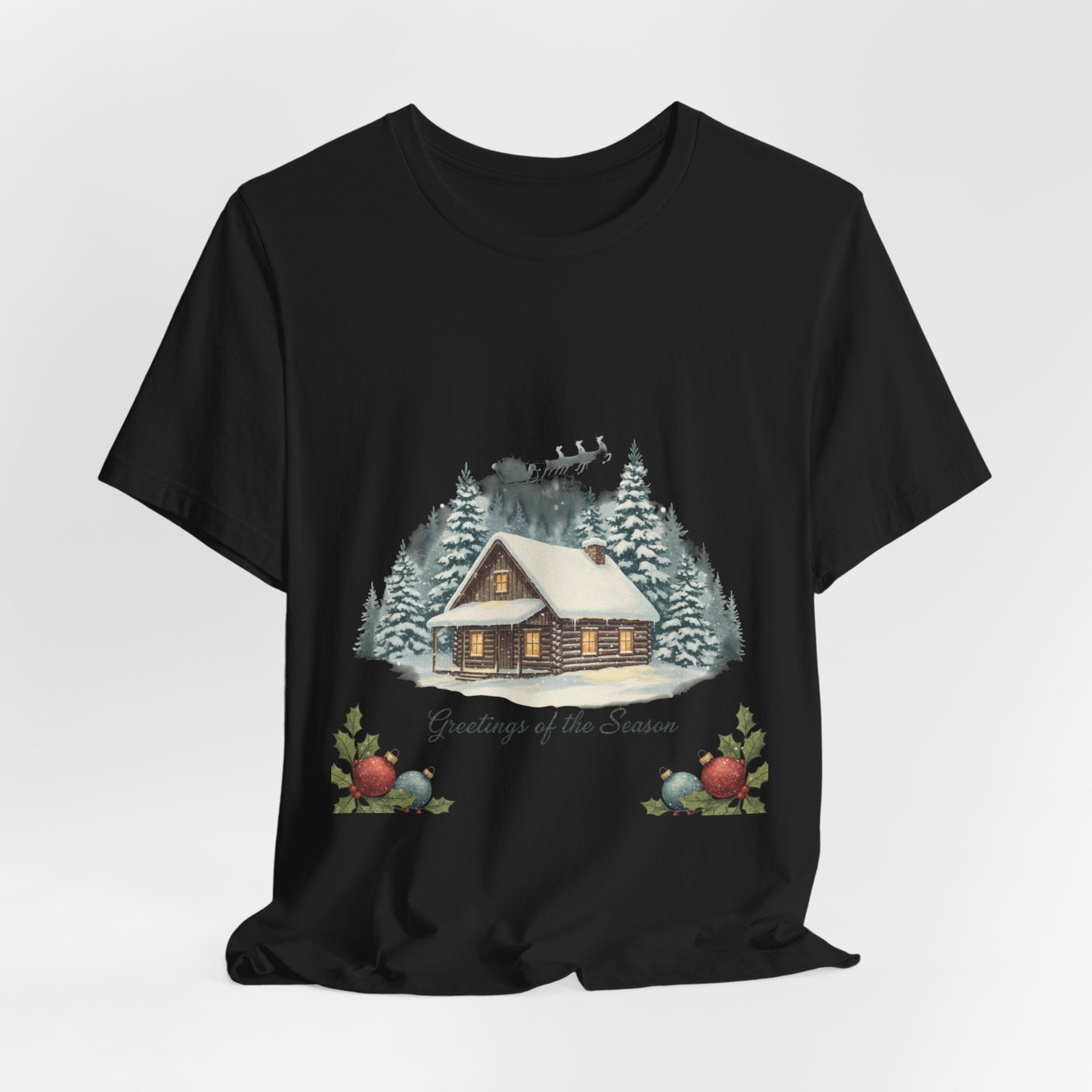 Vintage Christmas Postcard Cabin Tee | Retro Holiday Card Design