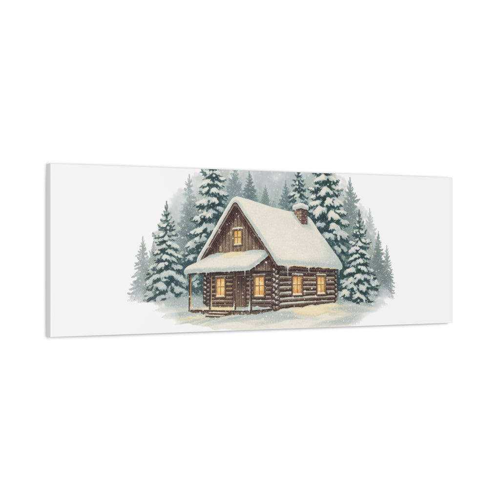 Vintage Christmas Postcard Cabin Canvas | Retro Holiday Card Design