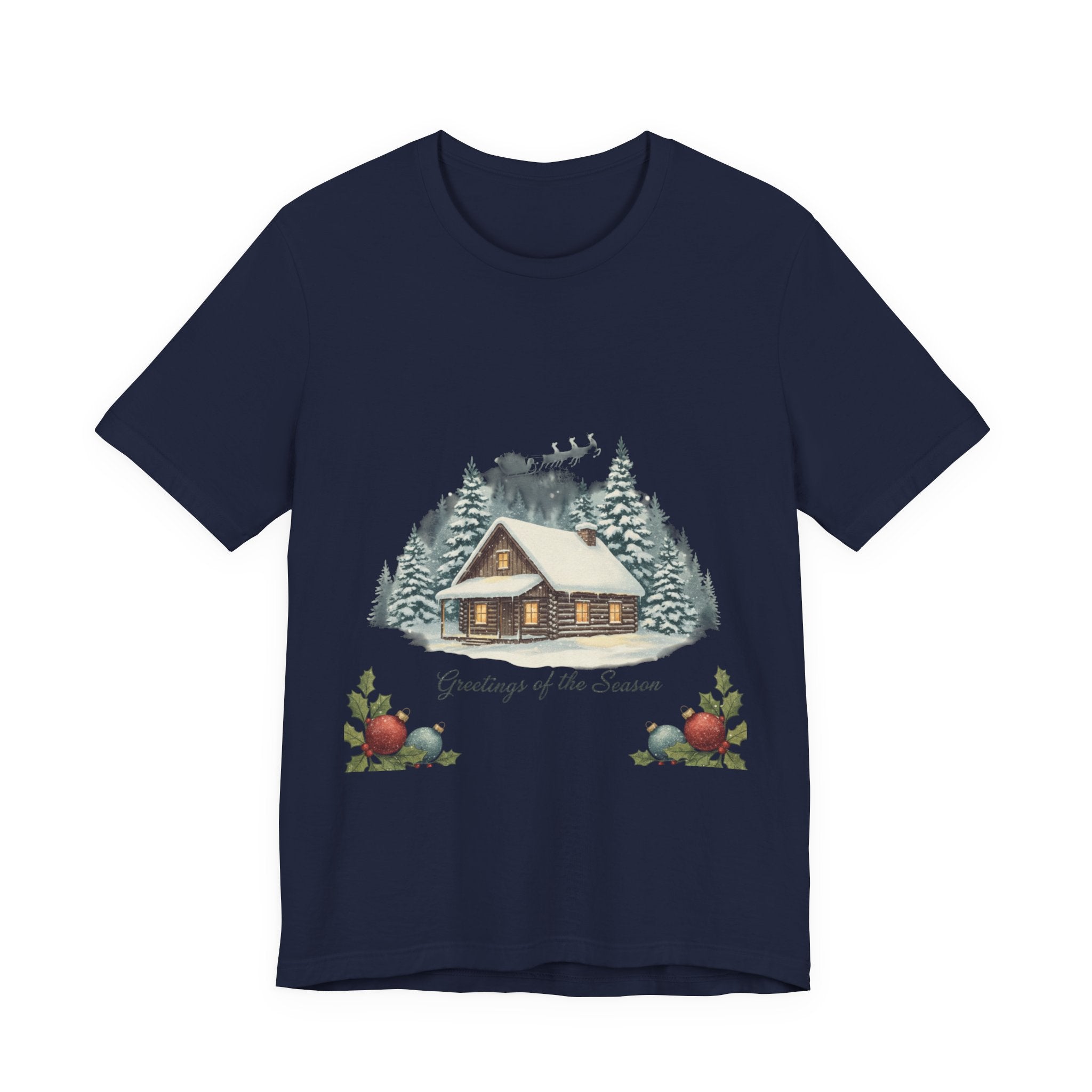 Vintage Christmas Postcard Cabin Tee | Retro Holiday Card Design