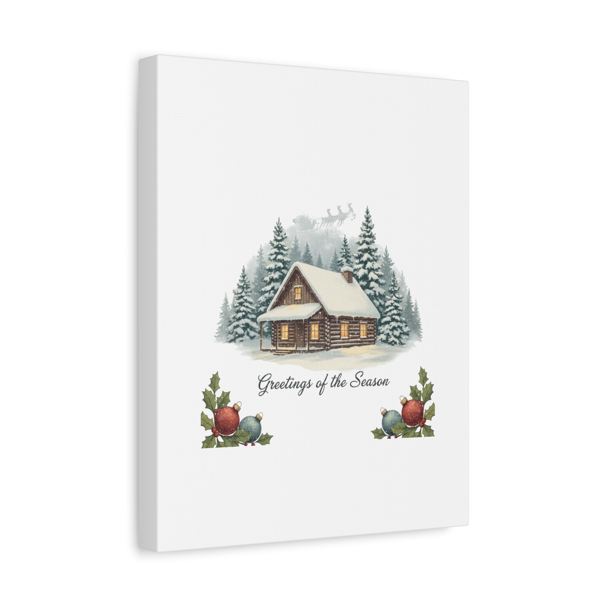 Vintage Christmas Postcard Cabin Canvas | Retro Holiday Card Design