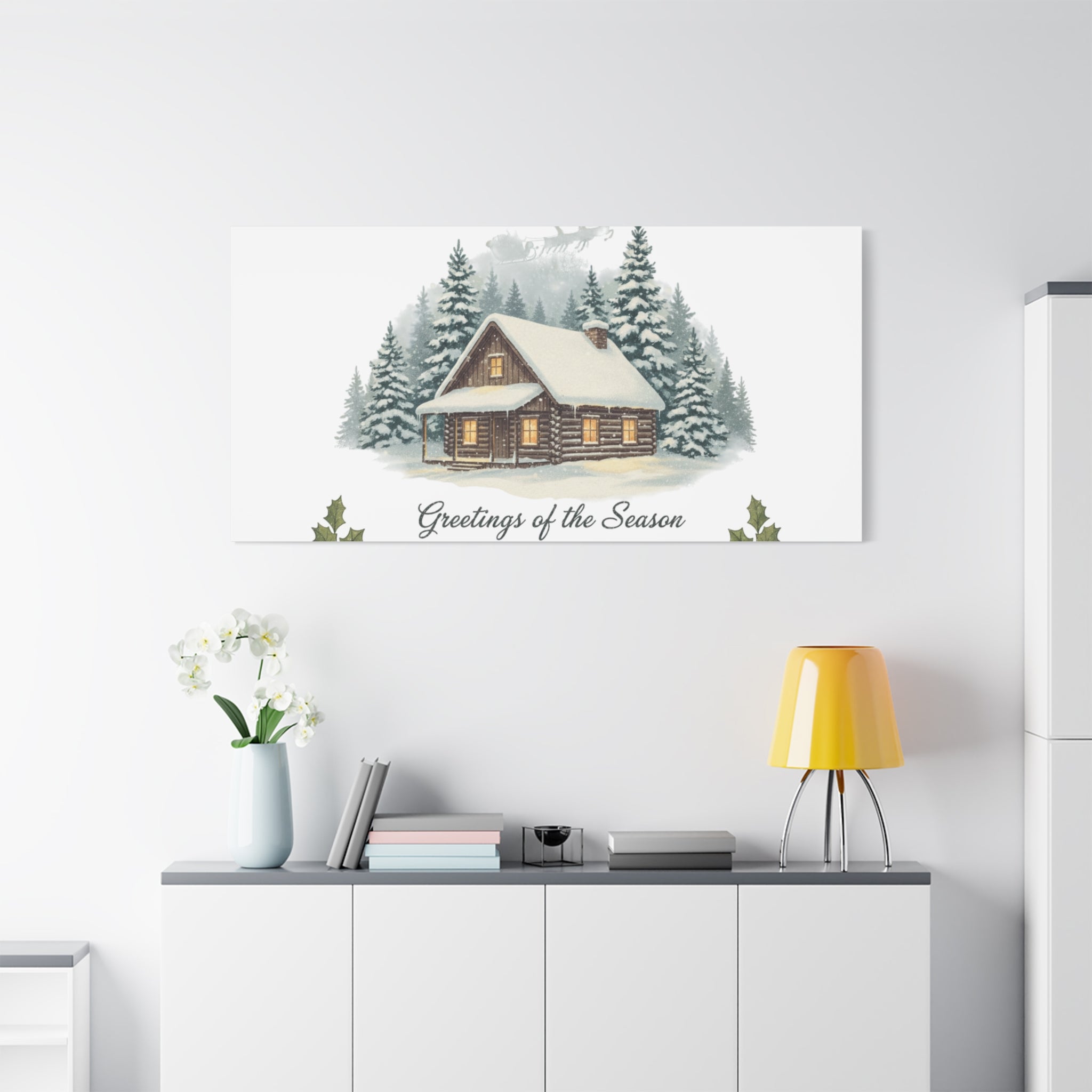 Vintage Christmas Postcard Cabin Canvas | Retro Holiday Card Design