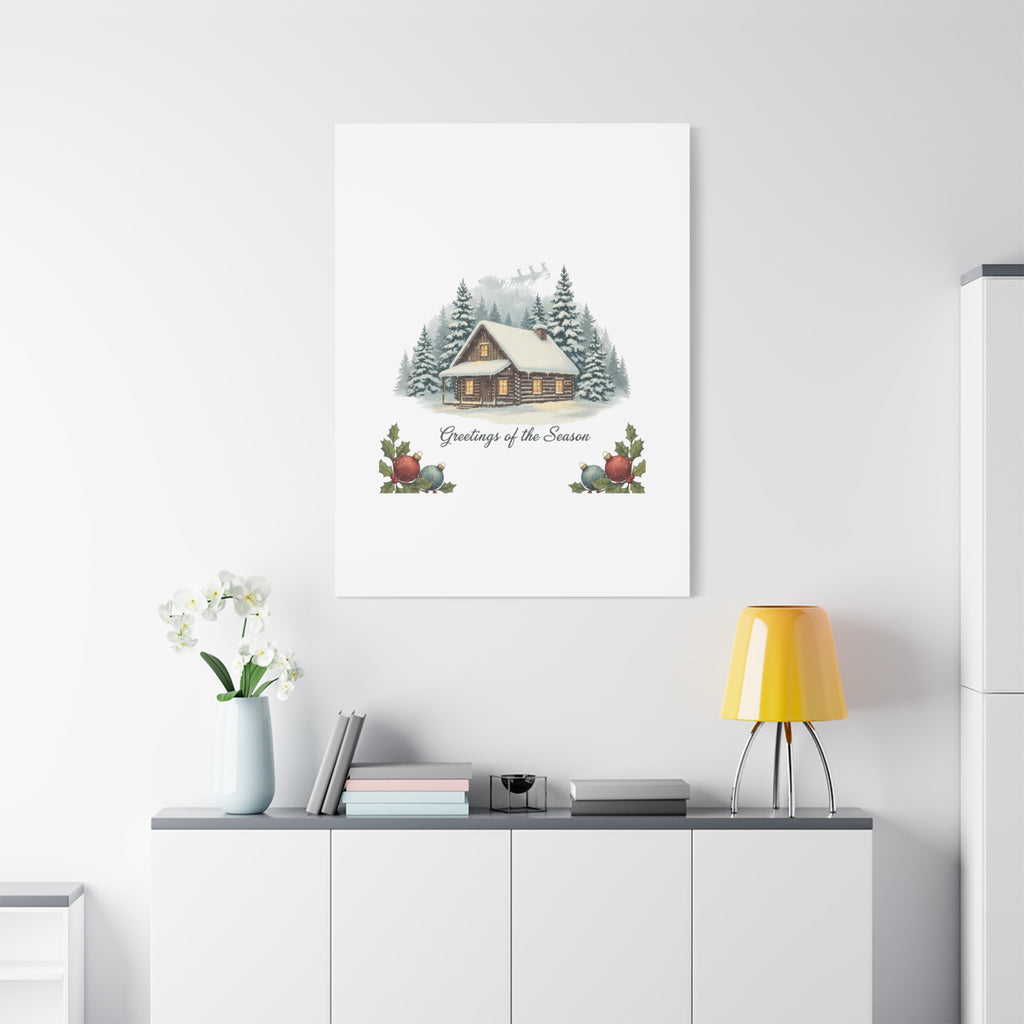Vintage Christmas Postcard Cabin Canvas | Retro Holiday Card Design