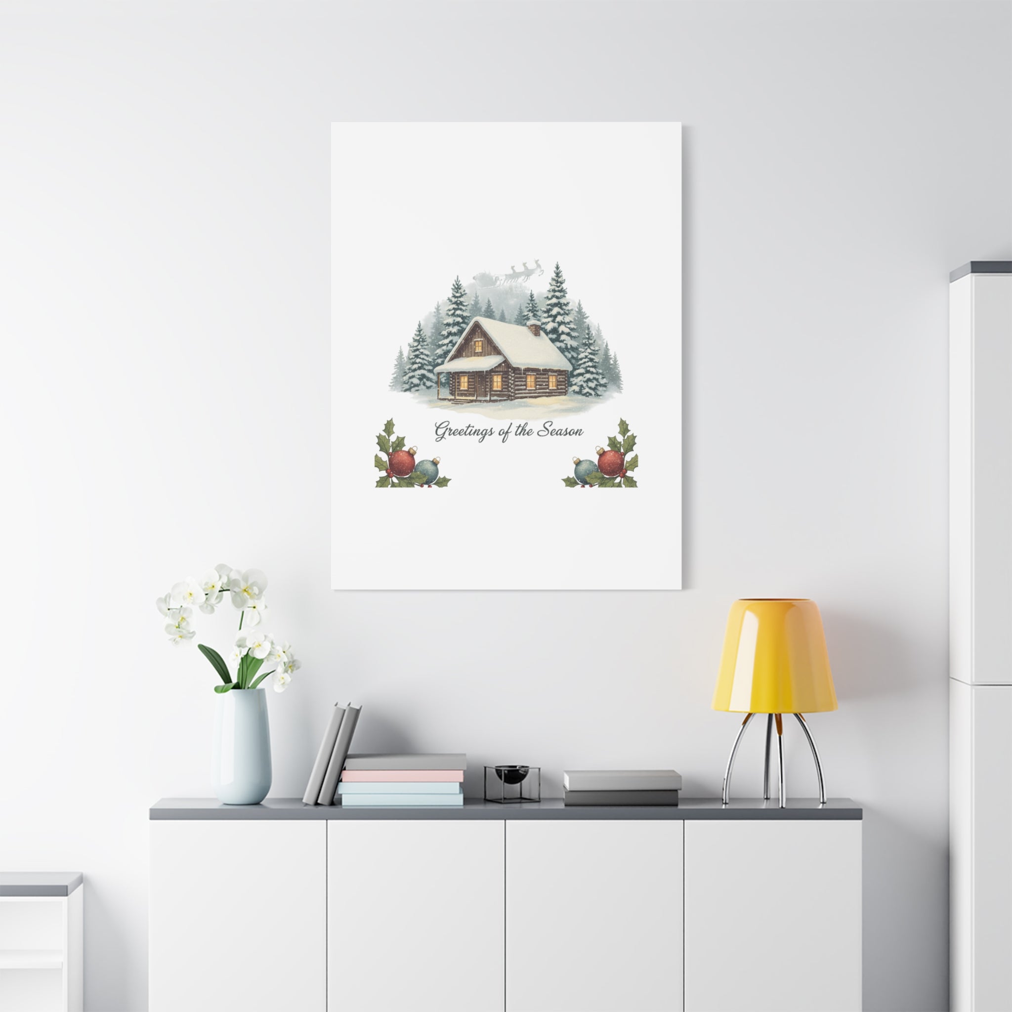 Vintage Christmas Postcard Cabin Canvas | Retro Holiday Card Design