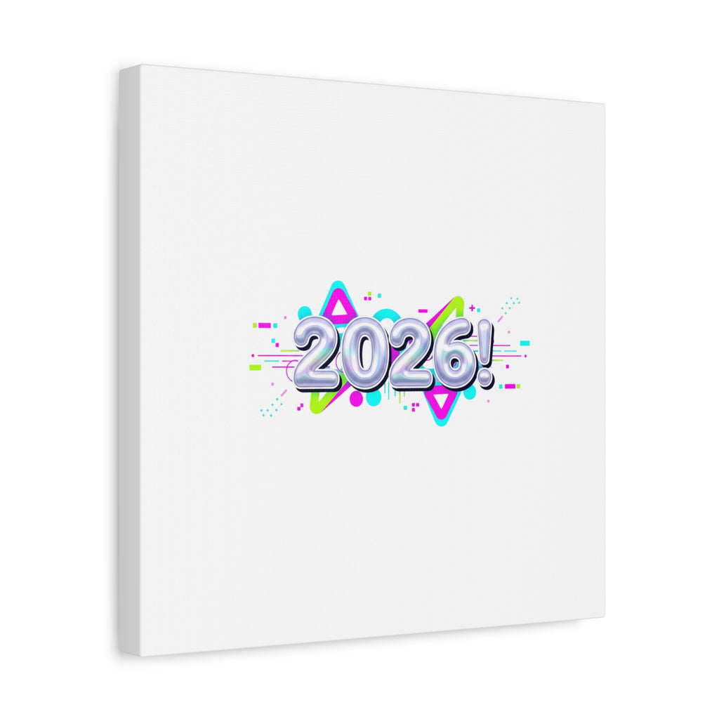2026 Chrome Bubble Text Canvas | Y2K Cyber Holo, Retro Tech Print