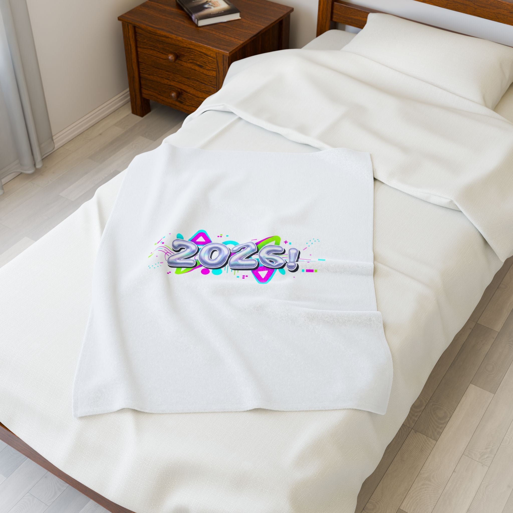2026! Chrome Text Velveteen Plush Blanket | Y2K cyber holo aesthetic
