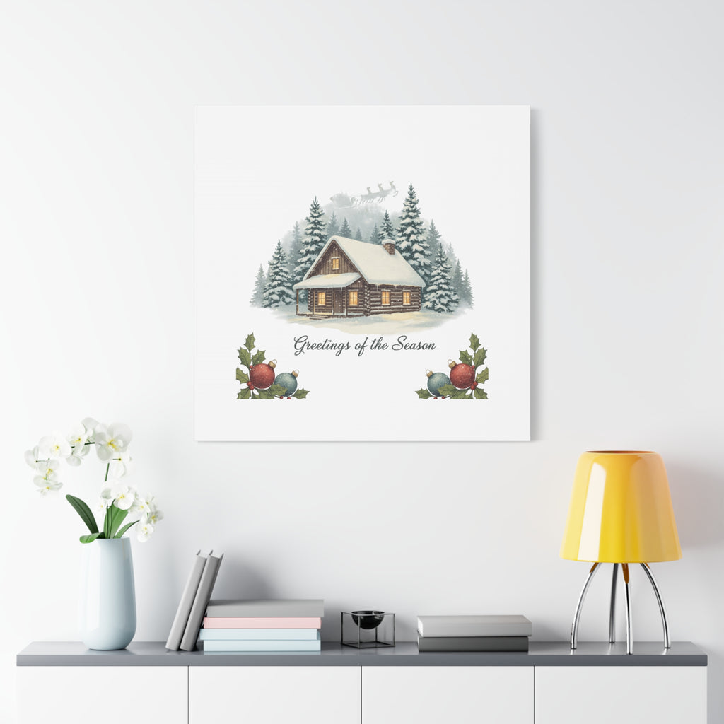 Vintage Christmas Postcard Cabin Canvas | Retro Holiday Card Design