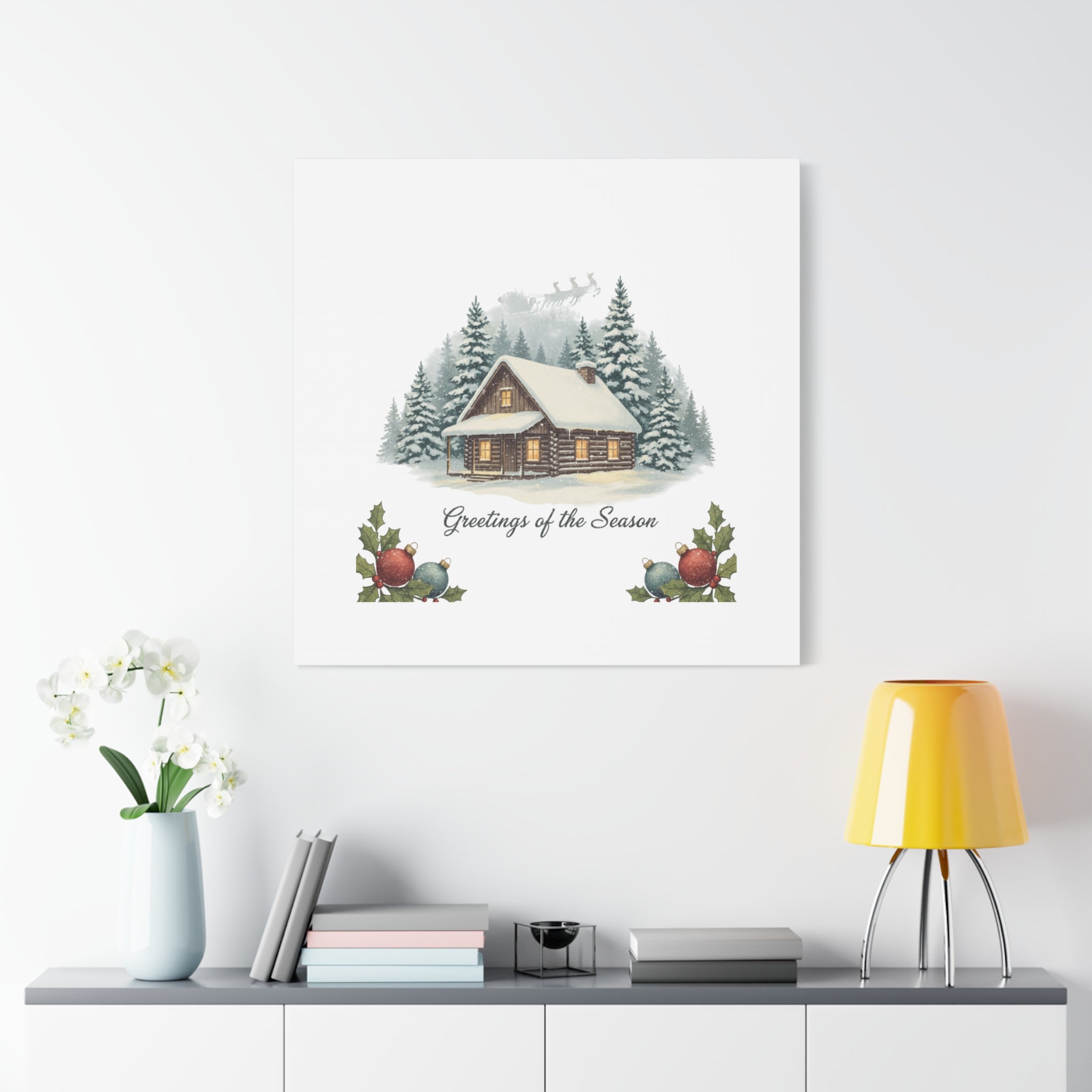 Vintage Christmas Postcard Cabin Canvas | Retro Holiday Card Design