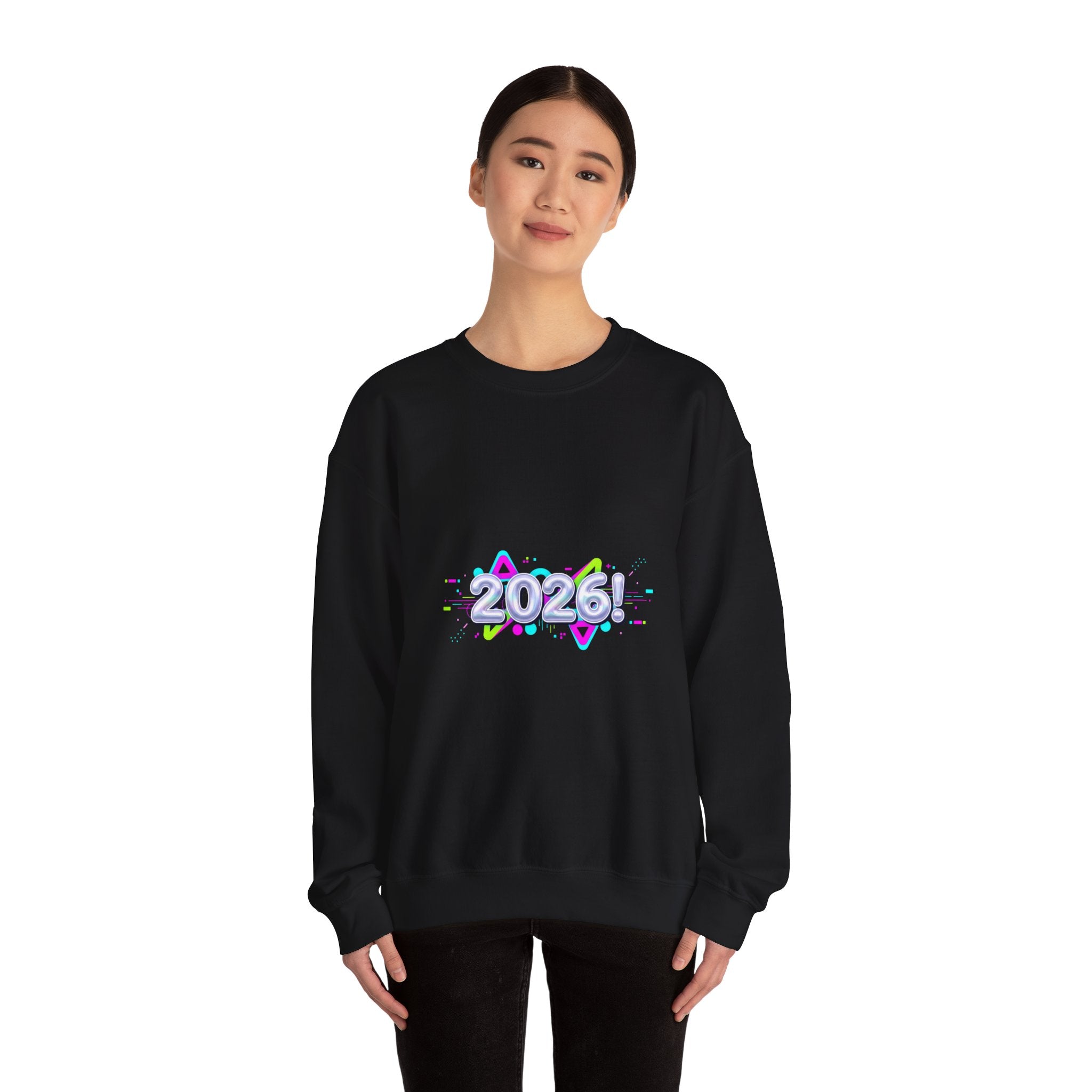 2026 Chrome Text Sweatshirt | Y2K Cyber Holo Aesthetic, Retro Tech Print