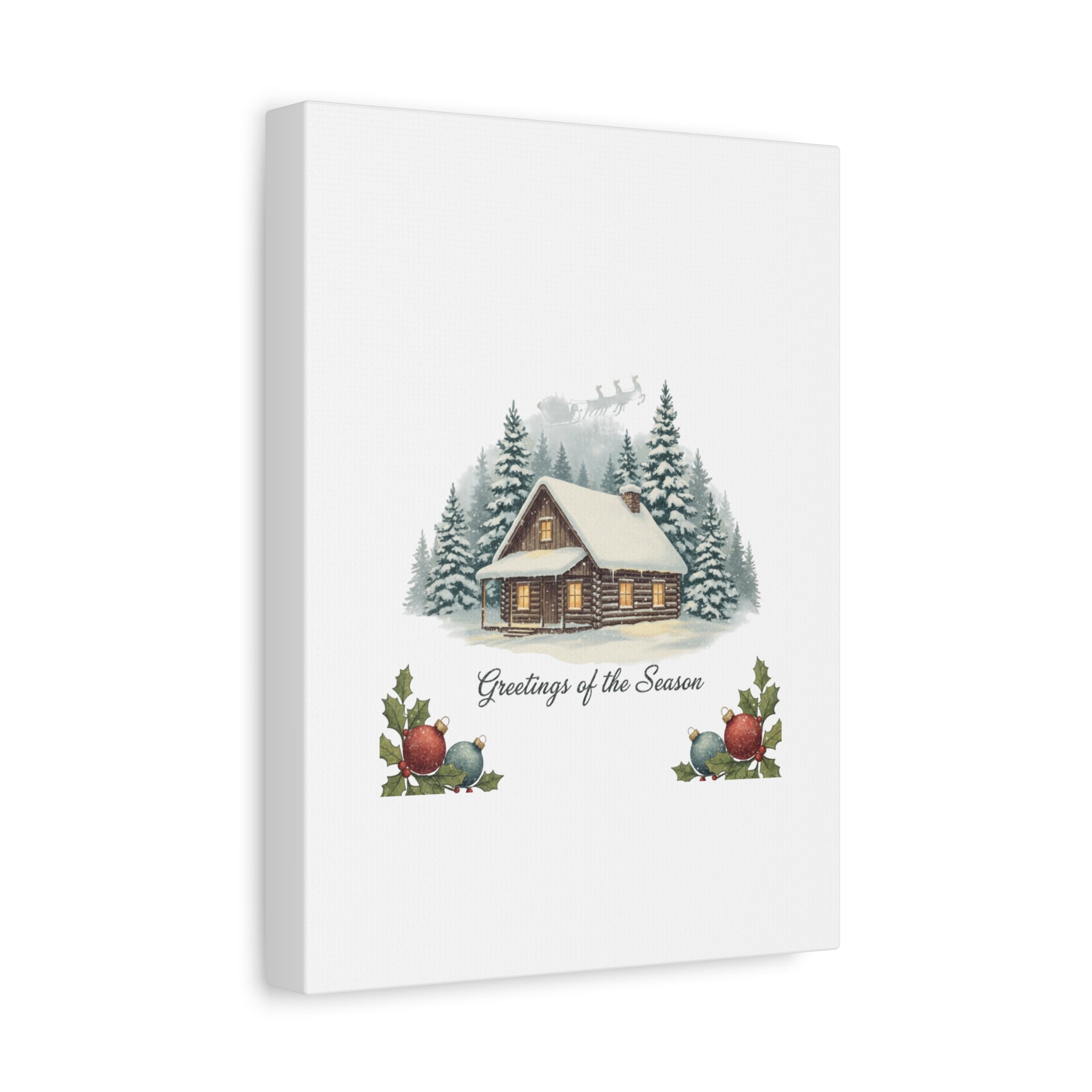 Vintage Christmas Postcard Cabin Canvas | Retro Holiday Card Design