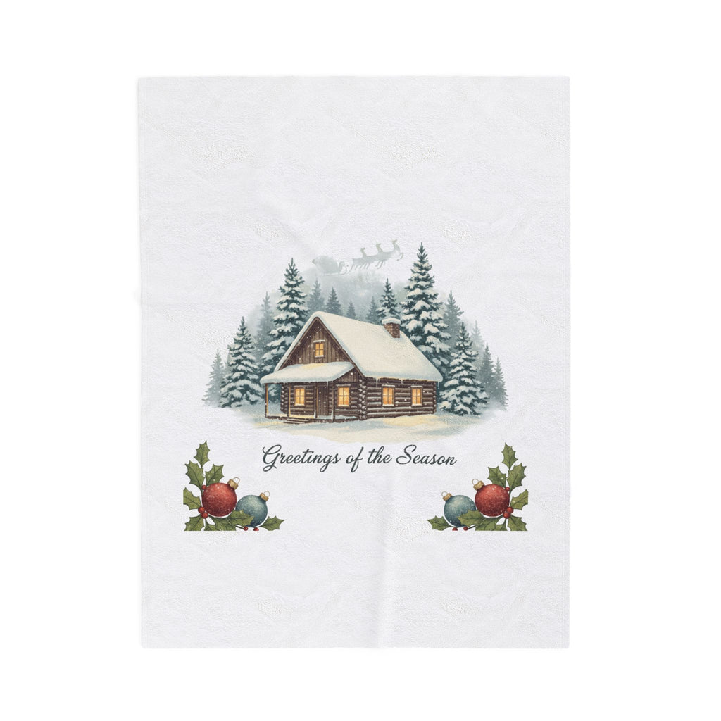 Vintage Christmas Postcard Cabin Blanket | retro holiday card design