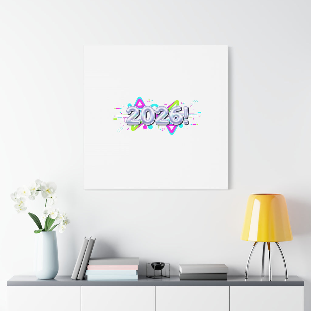 2026 Chrome Bubble Text Canvas | Y2K Cyber Holo, Retro Tech Print