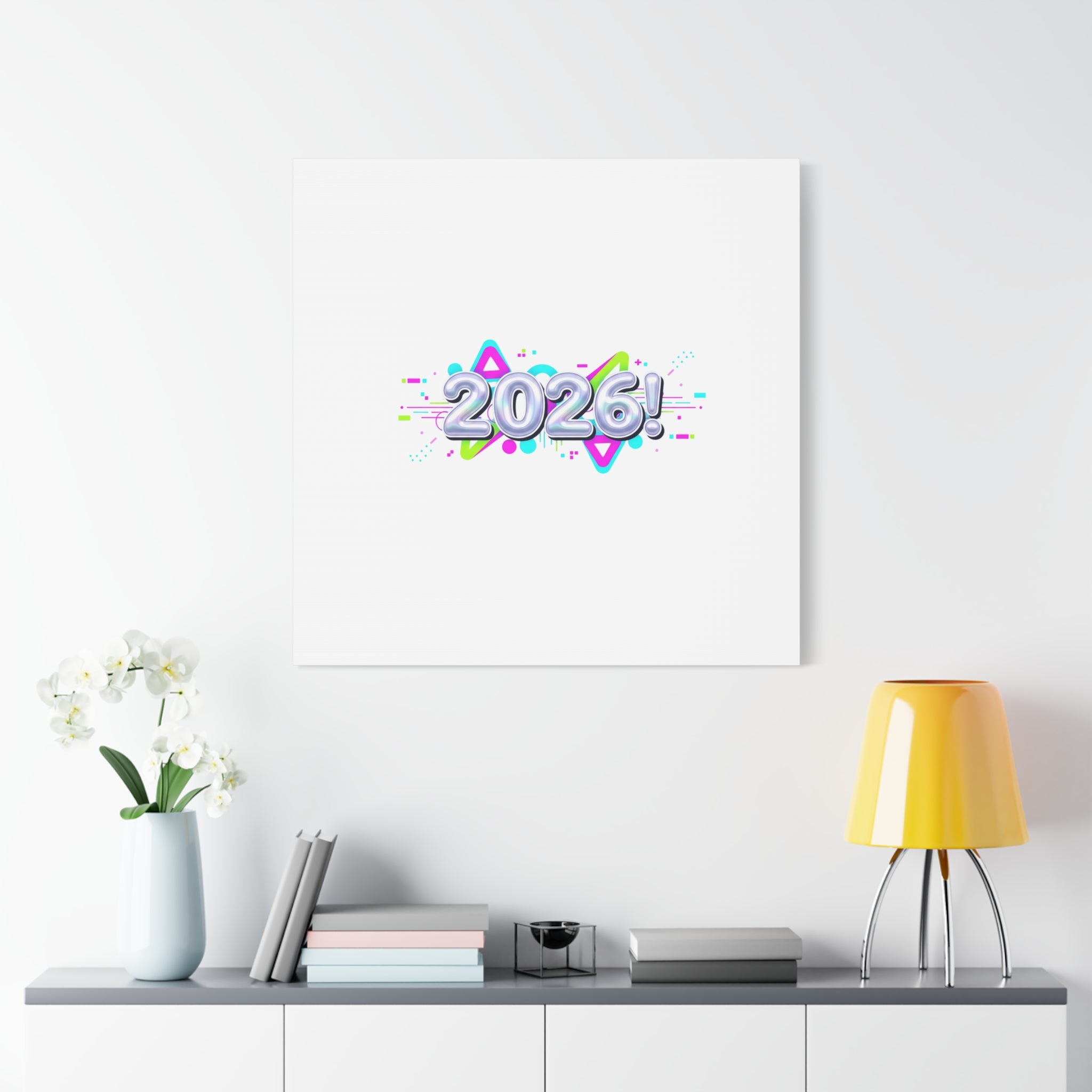 2026 Chrome Bubble Text Canvas | Y2K Cyber Holo, Retro Tech Print
