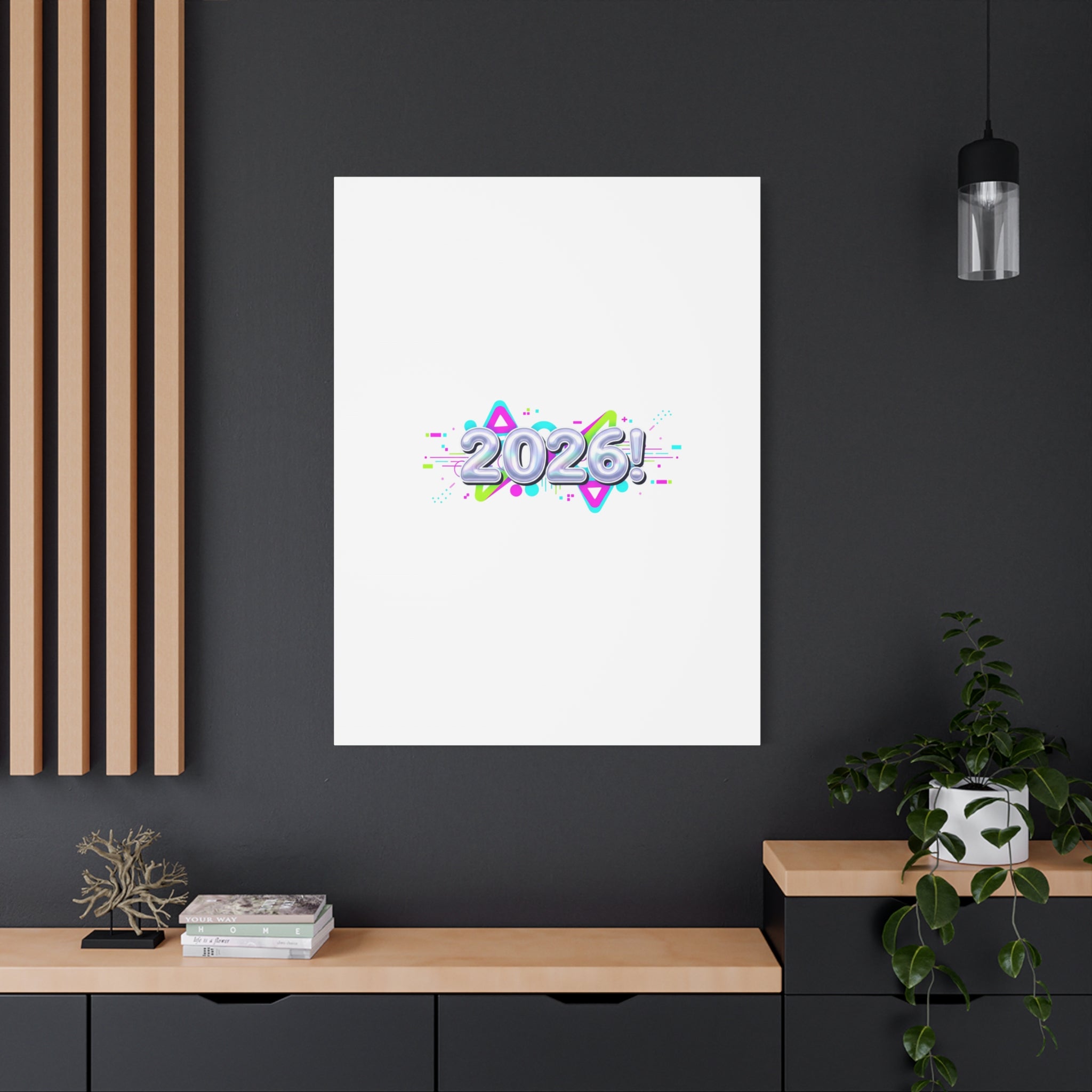 2026 Chrome Bubble Text Canvas | Y2K Cyber Holo, Retro Tech Print