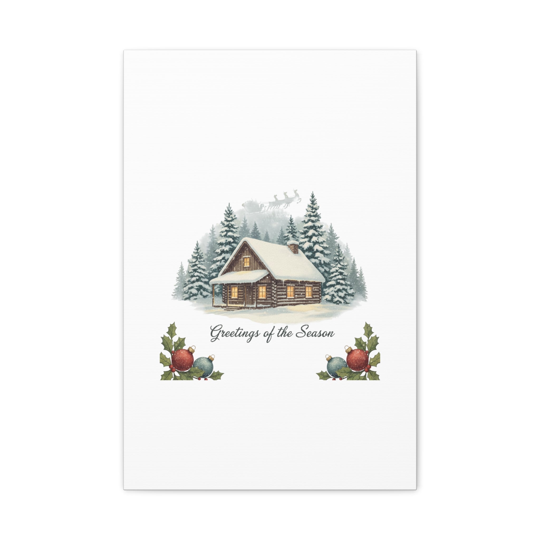 Vintage Christmas Postcard Cabin Canvas | Retro Holiday Card Design