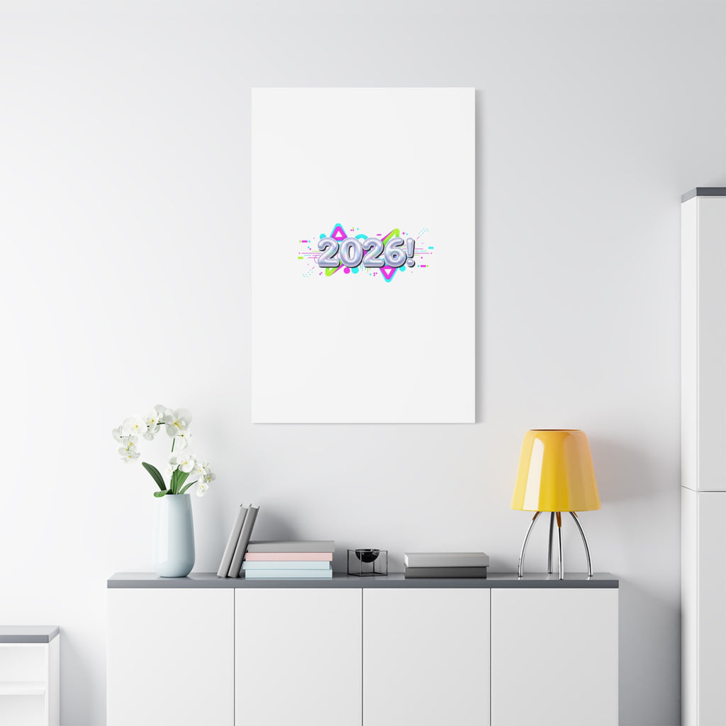 2026 Chrome Bubble Text Canvas | Y2K Cyber Holo, Retro Tech Print