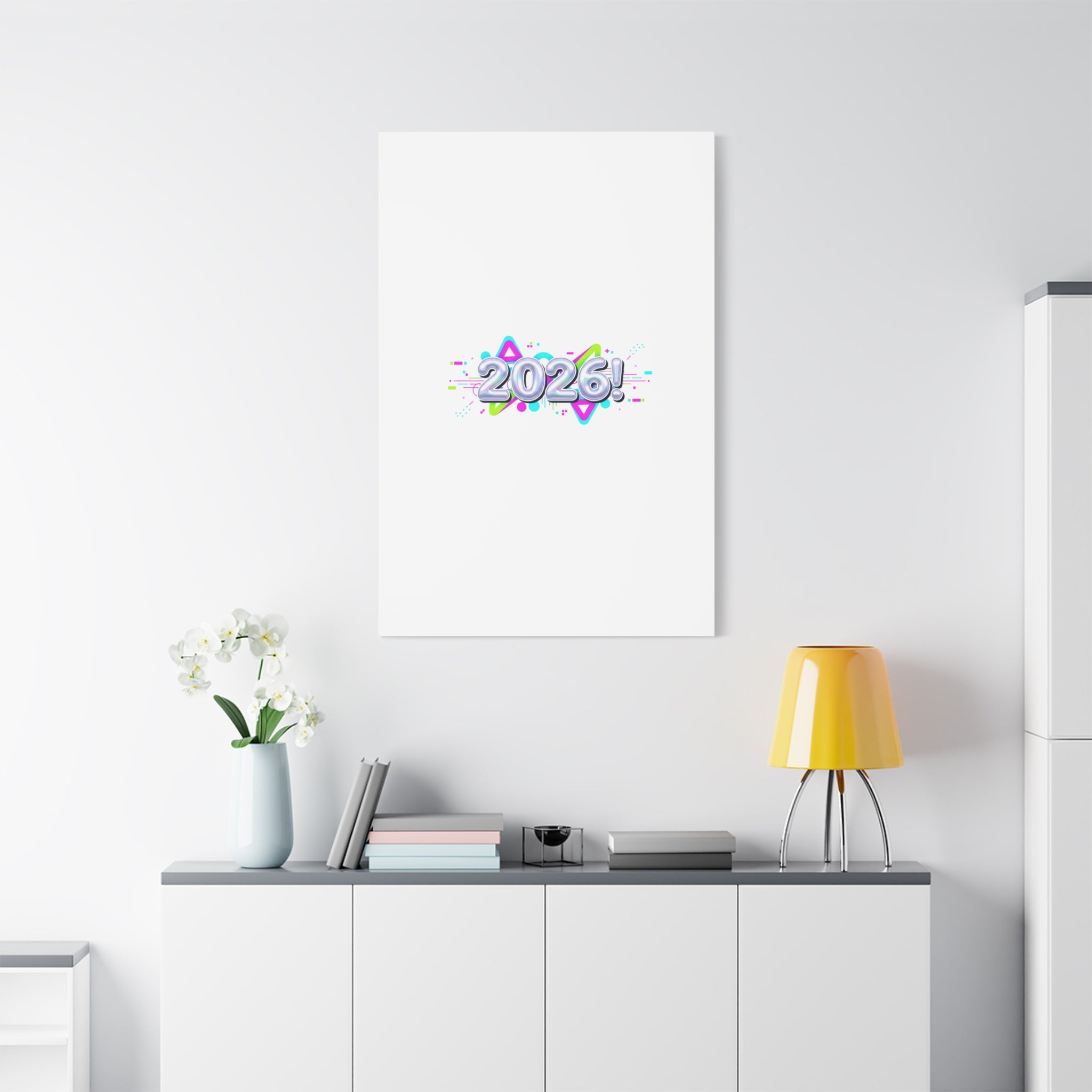 2026 Chrome Bubble Text Canvas | Y2K Cyber Holo, Retro Tech Print
