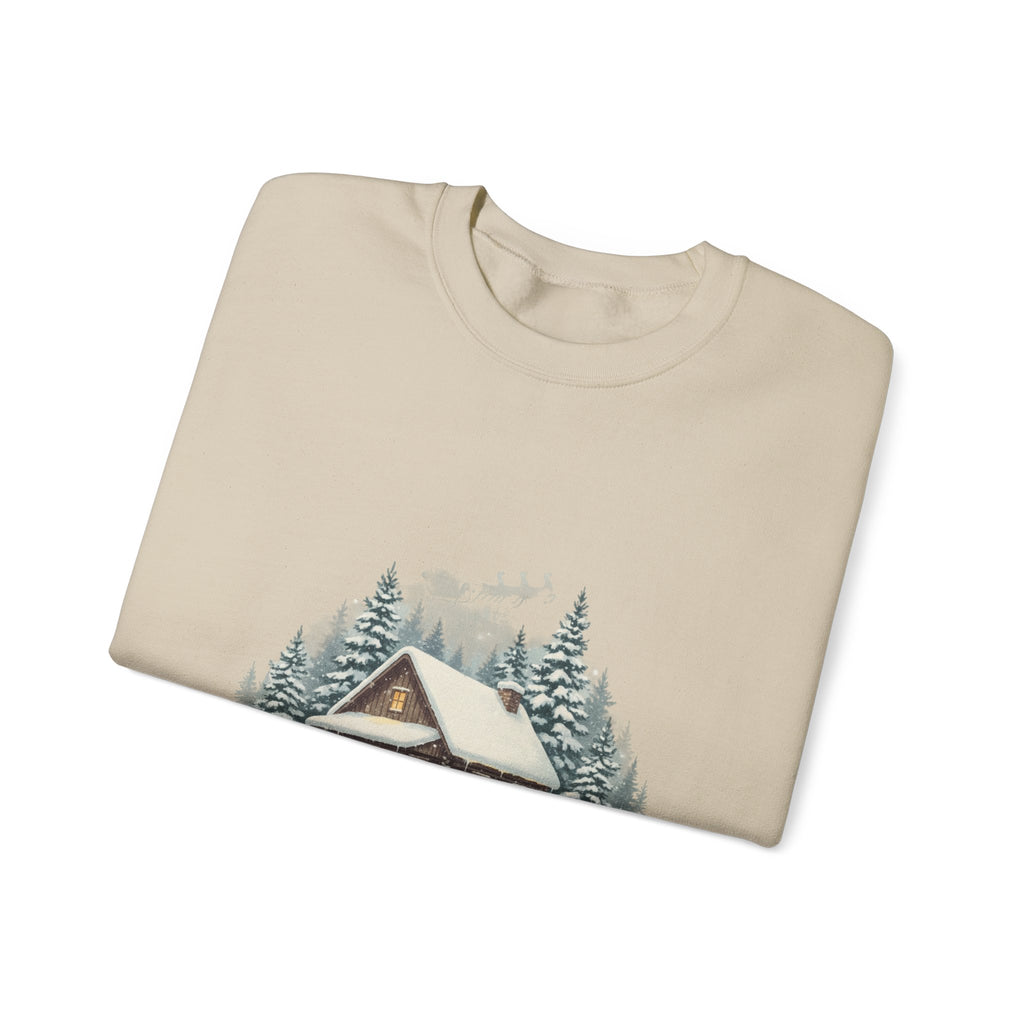 Vintage Christmas Postcard Cabin Sweatshirt | retro holiday card design, sepia holiday