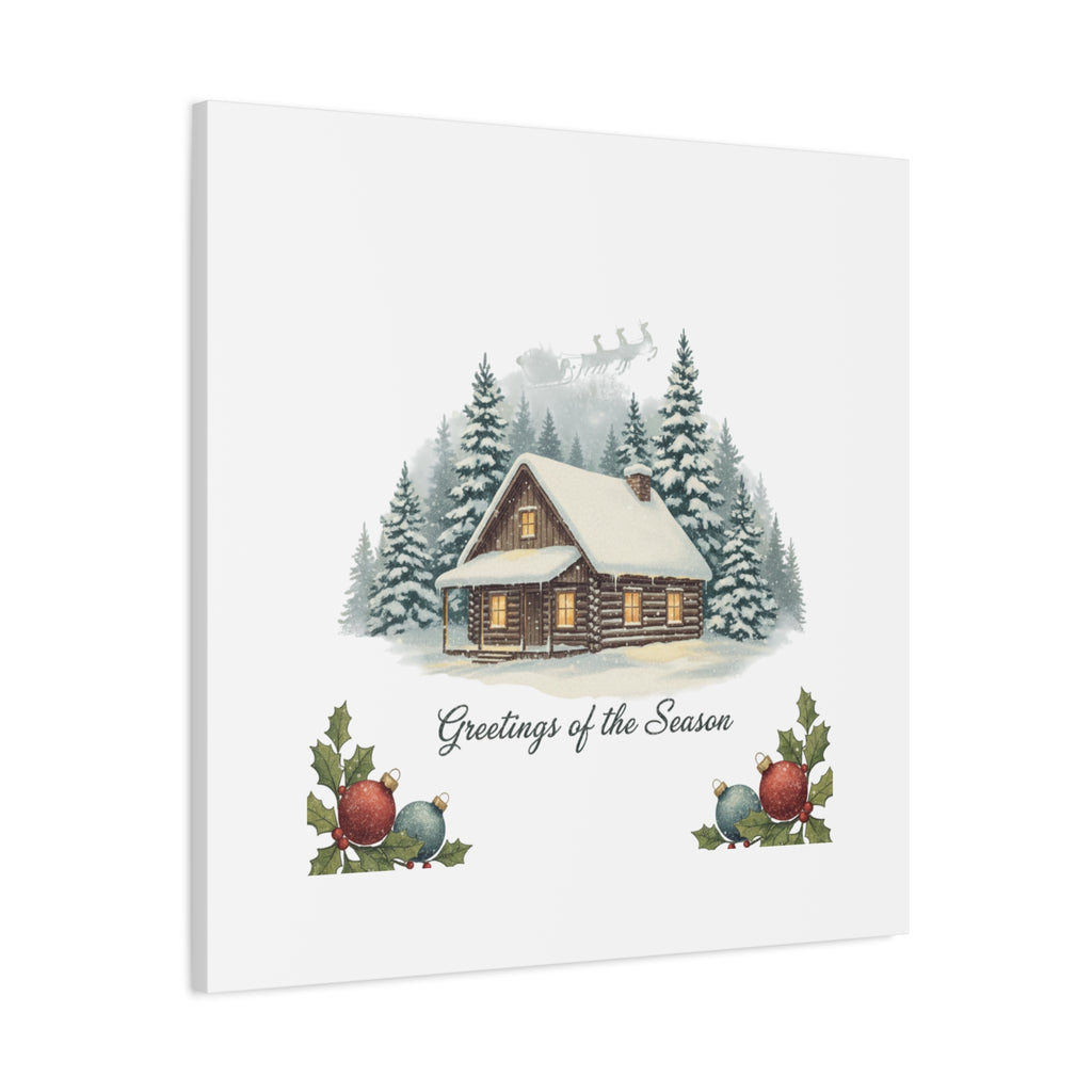 Vintage Christmas Postcard Cabin Canvas | Retro Holiday Card Design