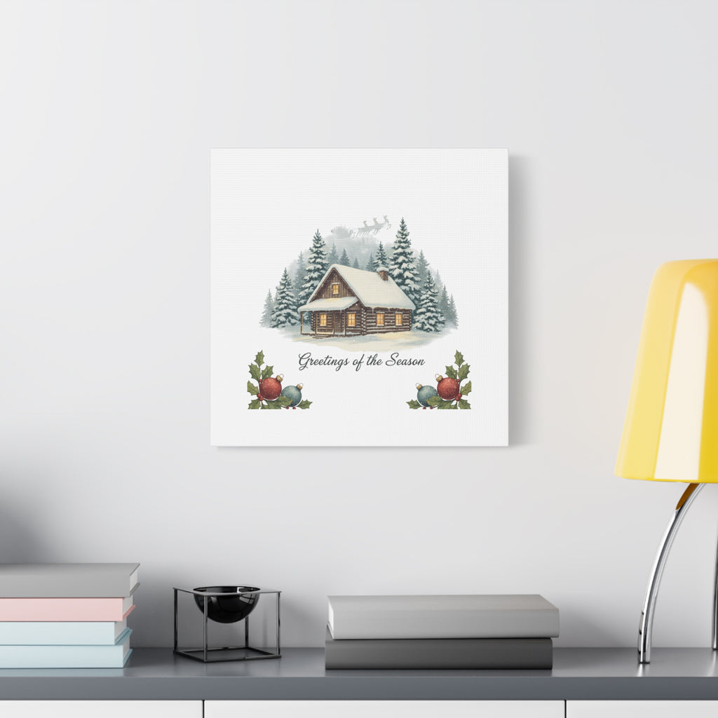 Vintage Christmas Postcard Cabin Canvas | Retro Holiday Card Design