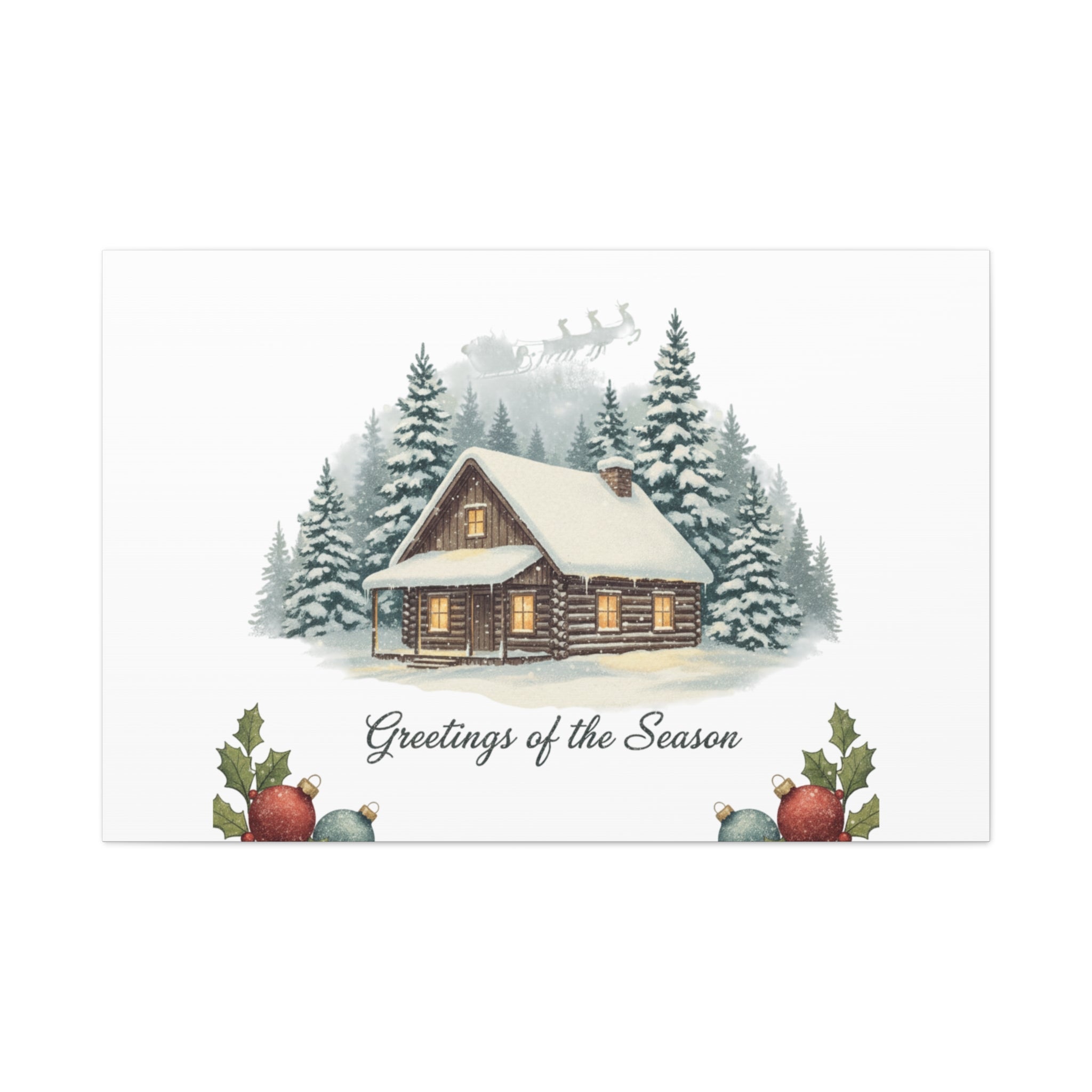 Vintage Christmas Postcard Cabin Canvas | Retro Holiday Card Design