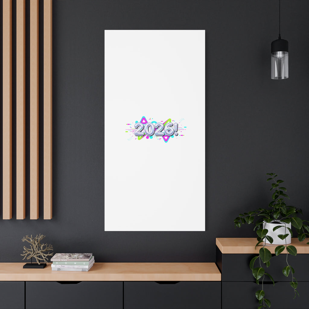 2026 Chrome Bubble Text Canvas | Y2K Cyber Holo, Retro Tech Print