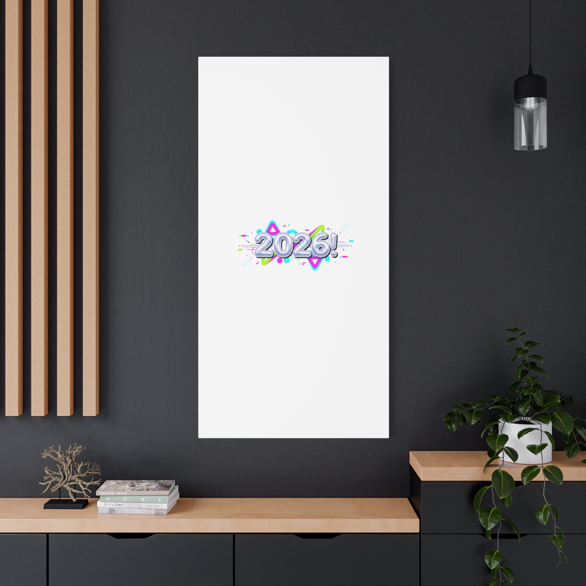 2026 Chrome Bubble Text Canvas | Y2K Cyber Holo, Retro Tech Print