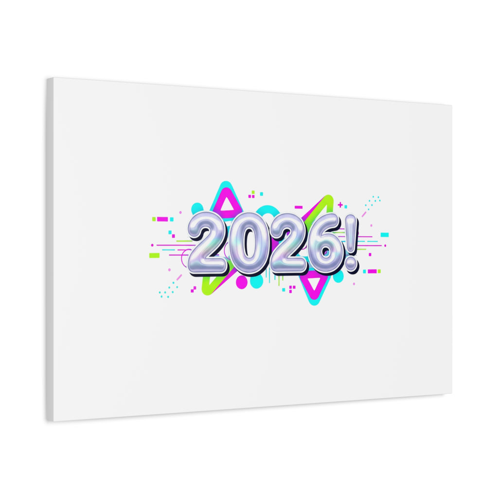 2026 Chrome Bubble Text Canvas | Y2K Cyber Holo, Retro Tech Print