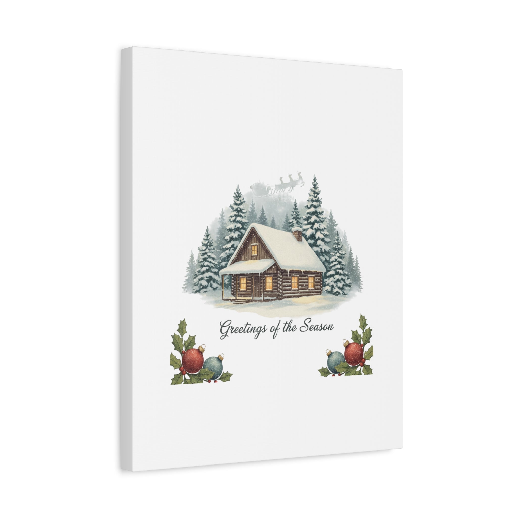 Vintage Christmas Postcard Cabin Canvas | Retro Holiday Card Design