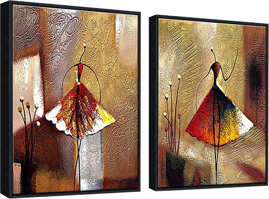 Framed Art Ballet Dancers 100% Hand Painted Paintings Abstract Canvas Wall Art for Home Decor with Black Frame