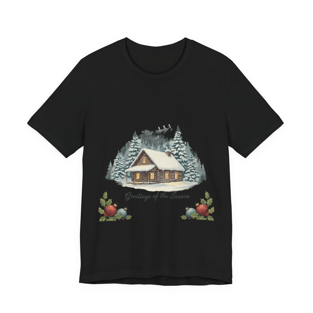 Vintage Christmas Postcard Cabin Tee | Retro Holiday Card Design