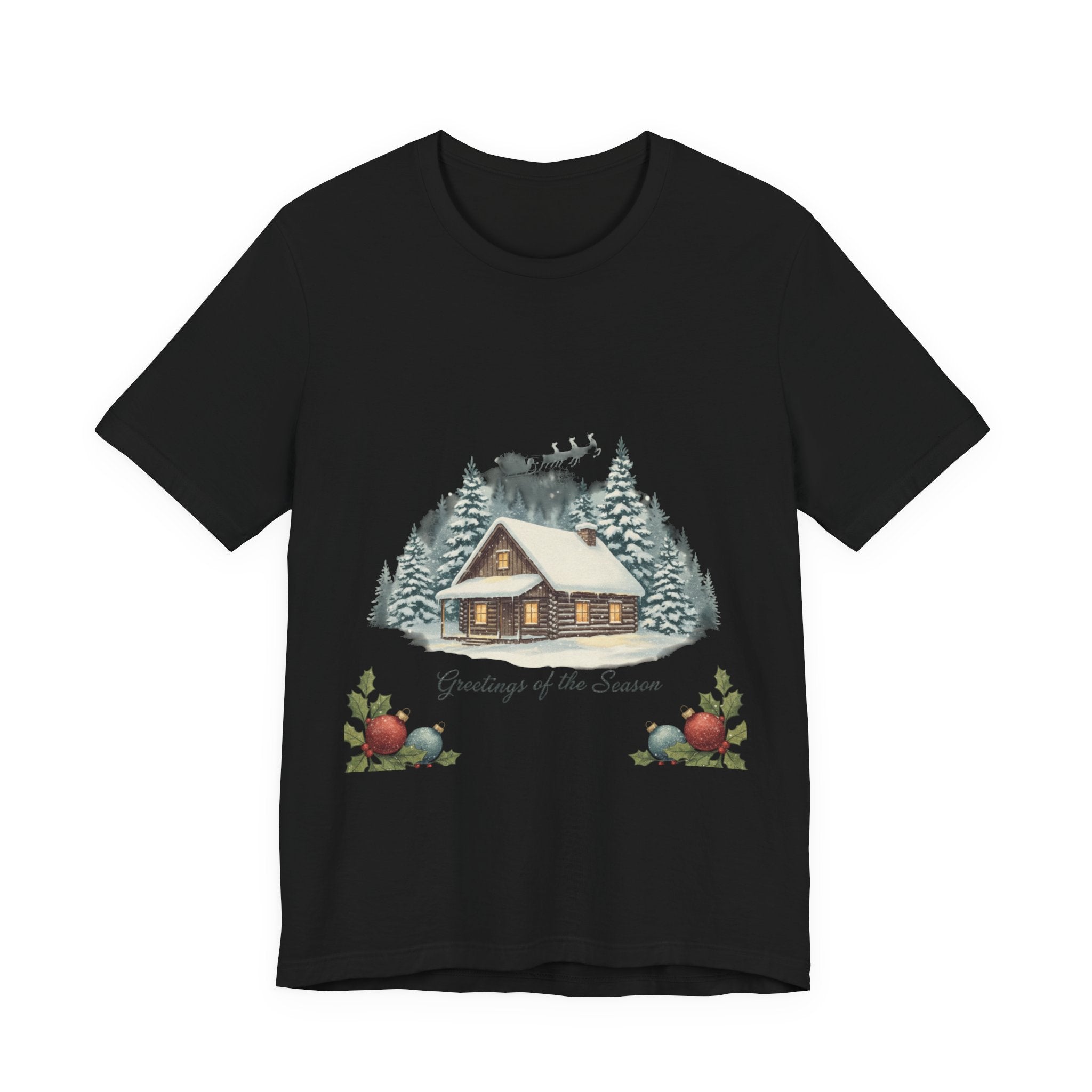 Vintage Christmas Postcard Cabin Tee | Retro Holiday Card Design
