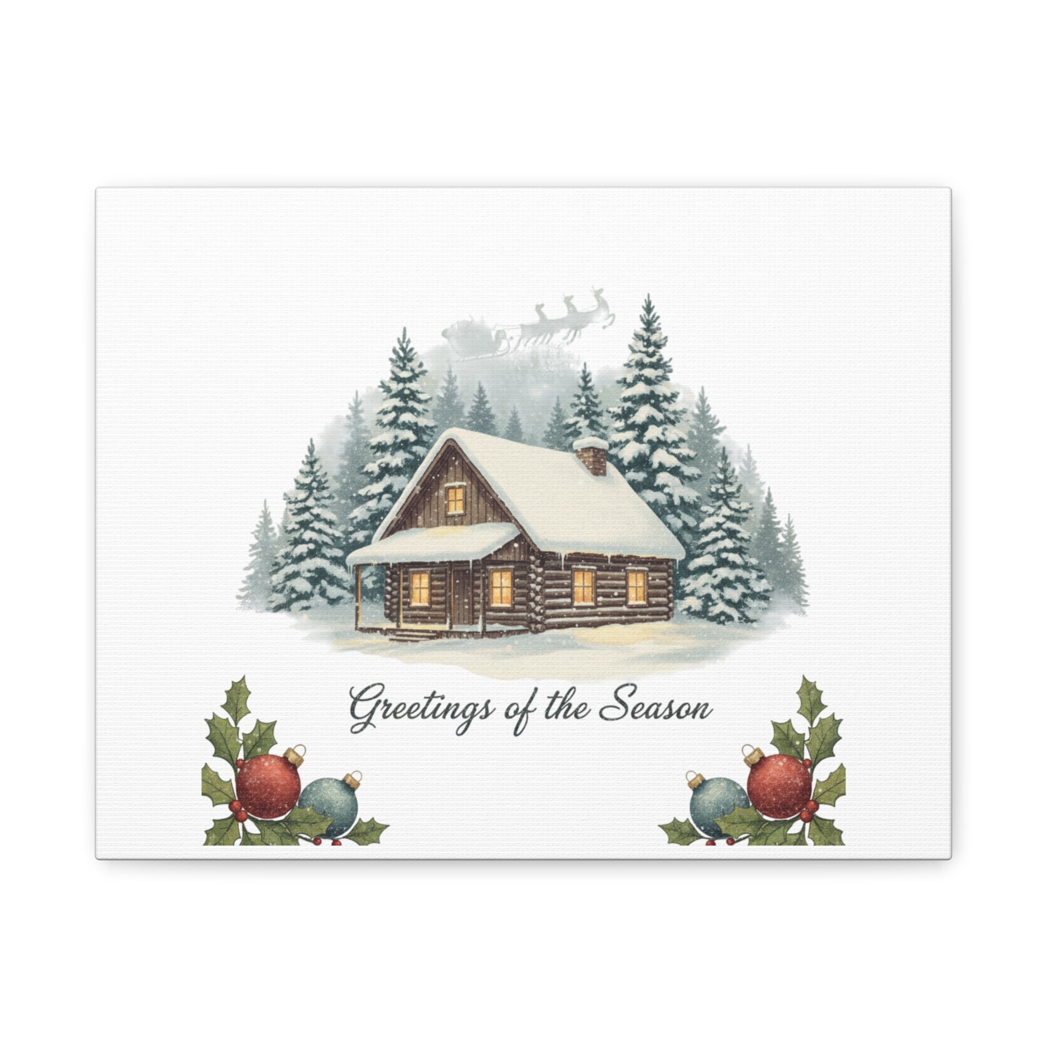 Vintage Christmas Postcard Cabin Canvas | Retro Holiday Card Design