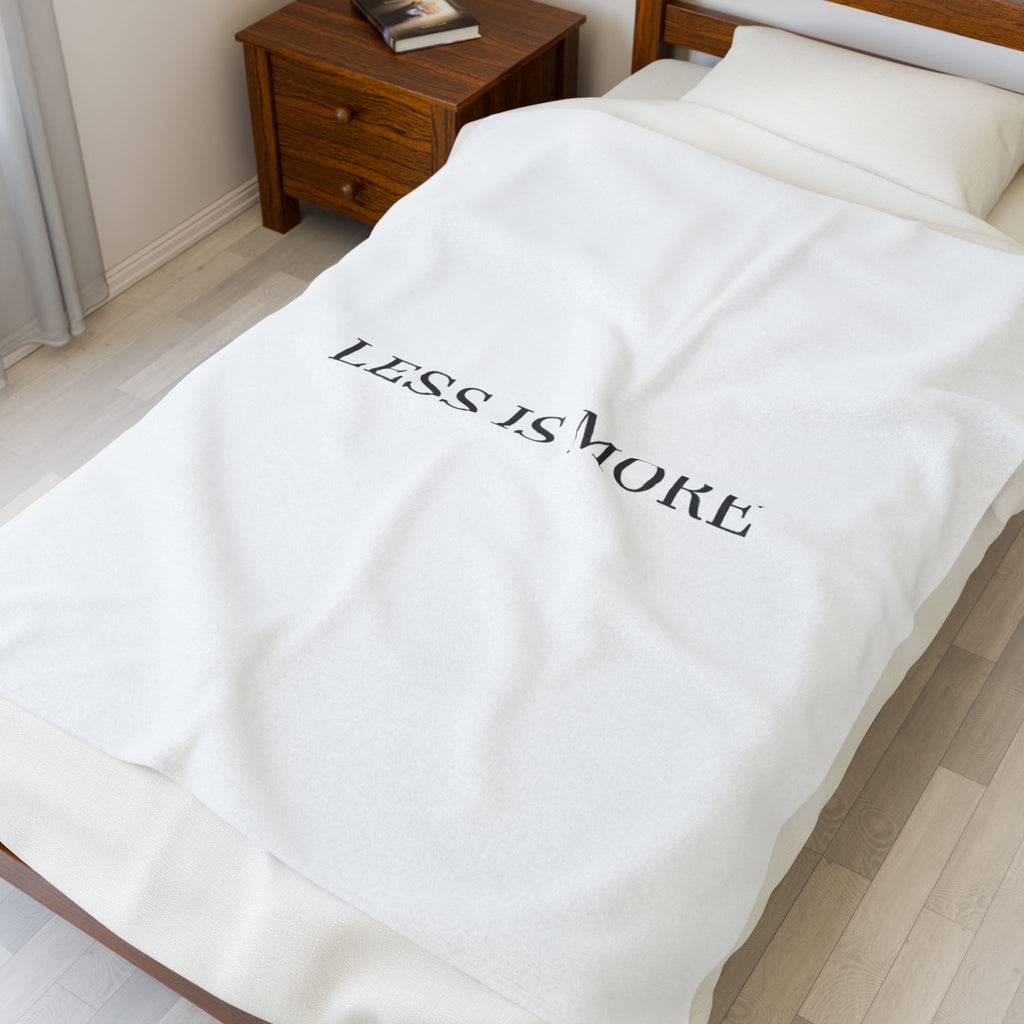 LESS IS MORE Velveteen Blanket | Minimal Serif Typography, Neutral Cozy Throw